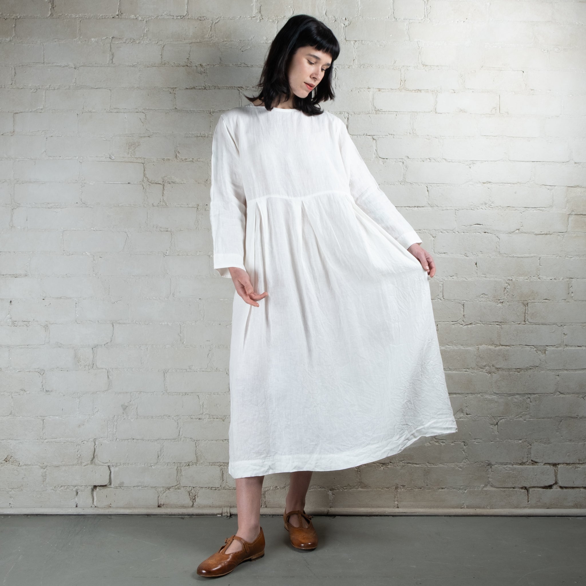 Ichi Antiquités White Linen Tuck Dress