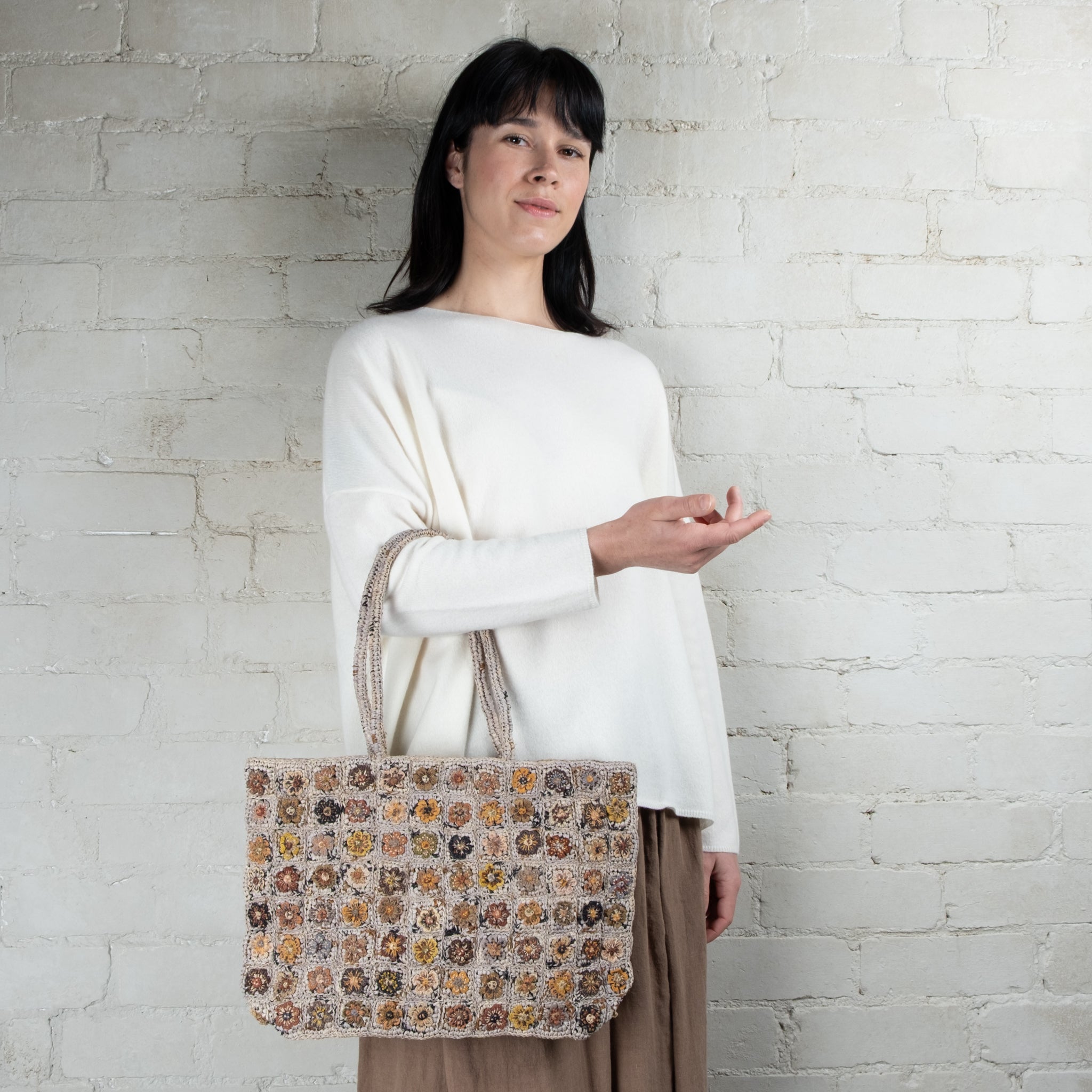Sophie Digard Medium Hand Crochet Raffia Tote With Short Handles