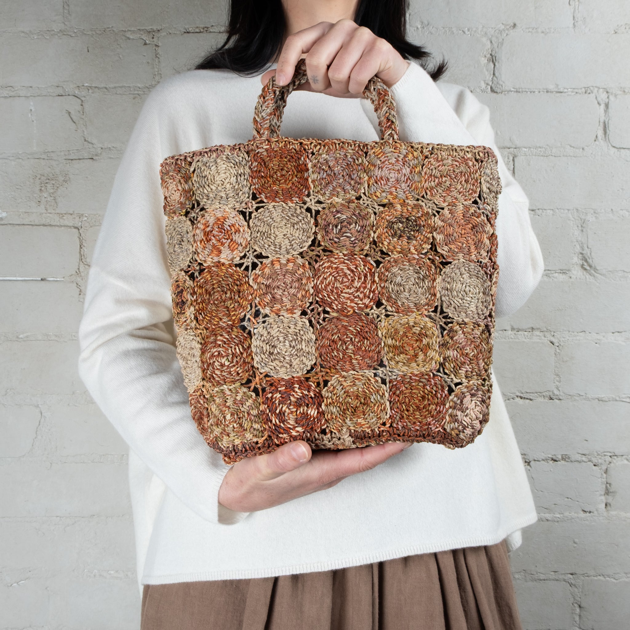 Sophie Digard Medium Pinwheel Hand Crochet Raffia Bag With Short Handles