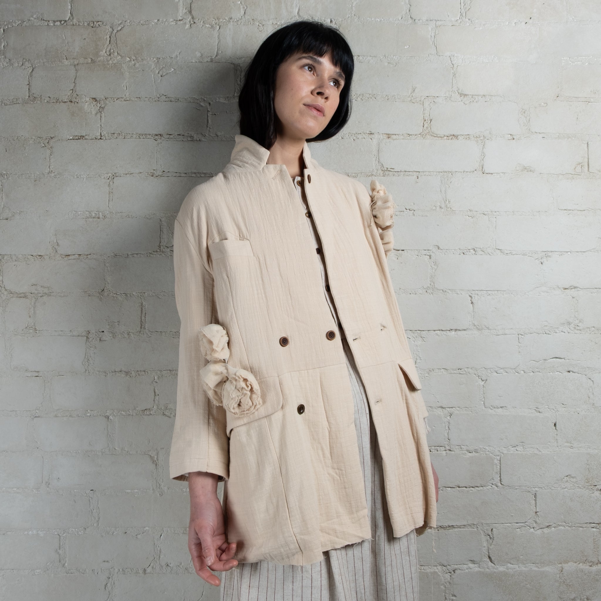 Aleksandr Manamis Rosette Cotton Linen Jacket