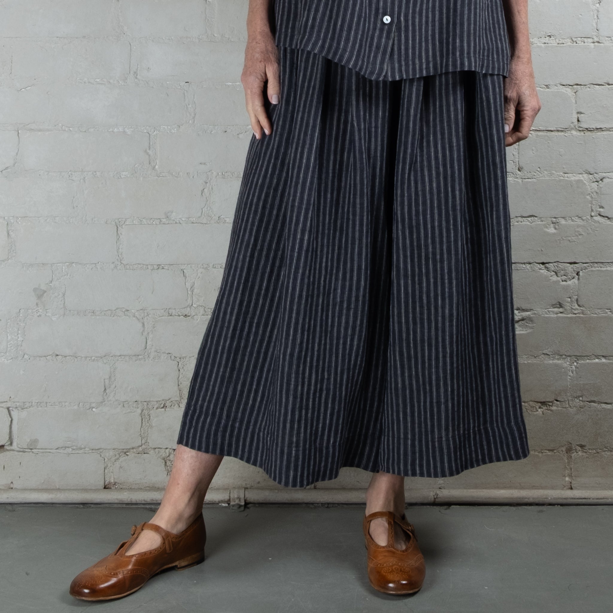 Violetta Siena Wide Leg Ticking Stripe Linen Pant