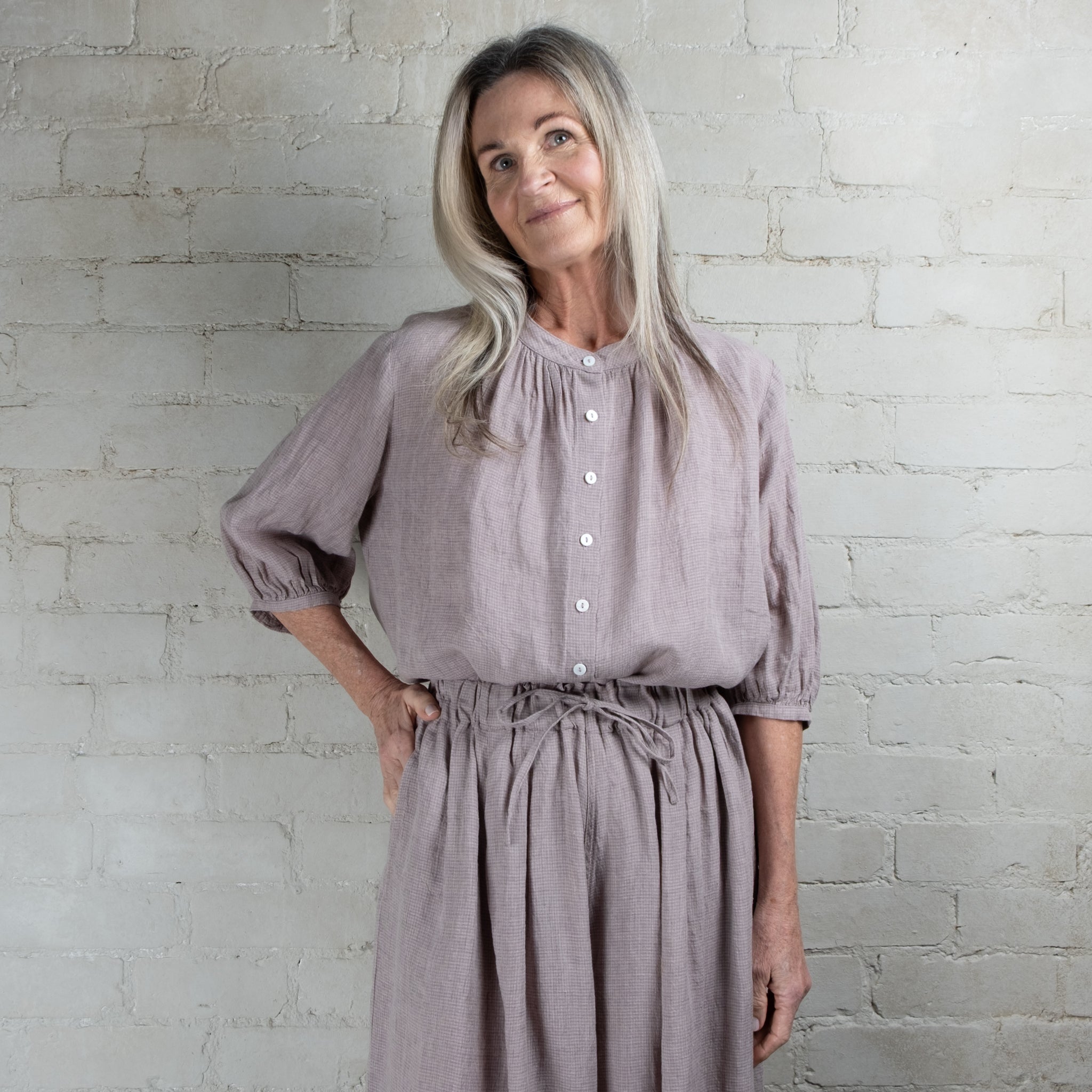 Violetta Siena Wide Leg Ticking Stripe Linen Pant
