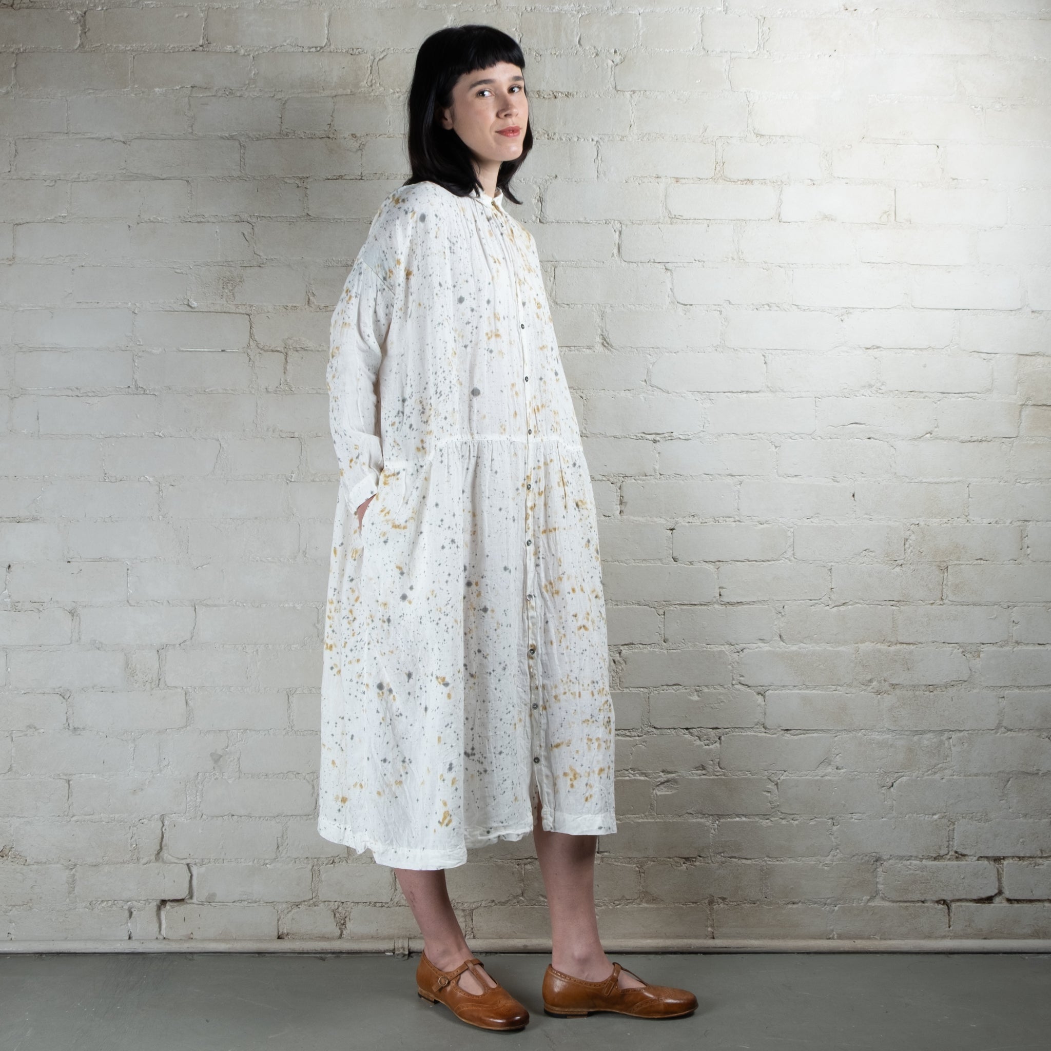 Ichi Antiquités Natural Sumi Pigment Dyed Linen Dress