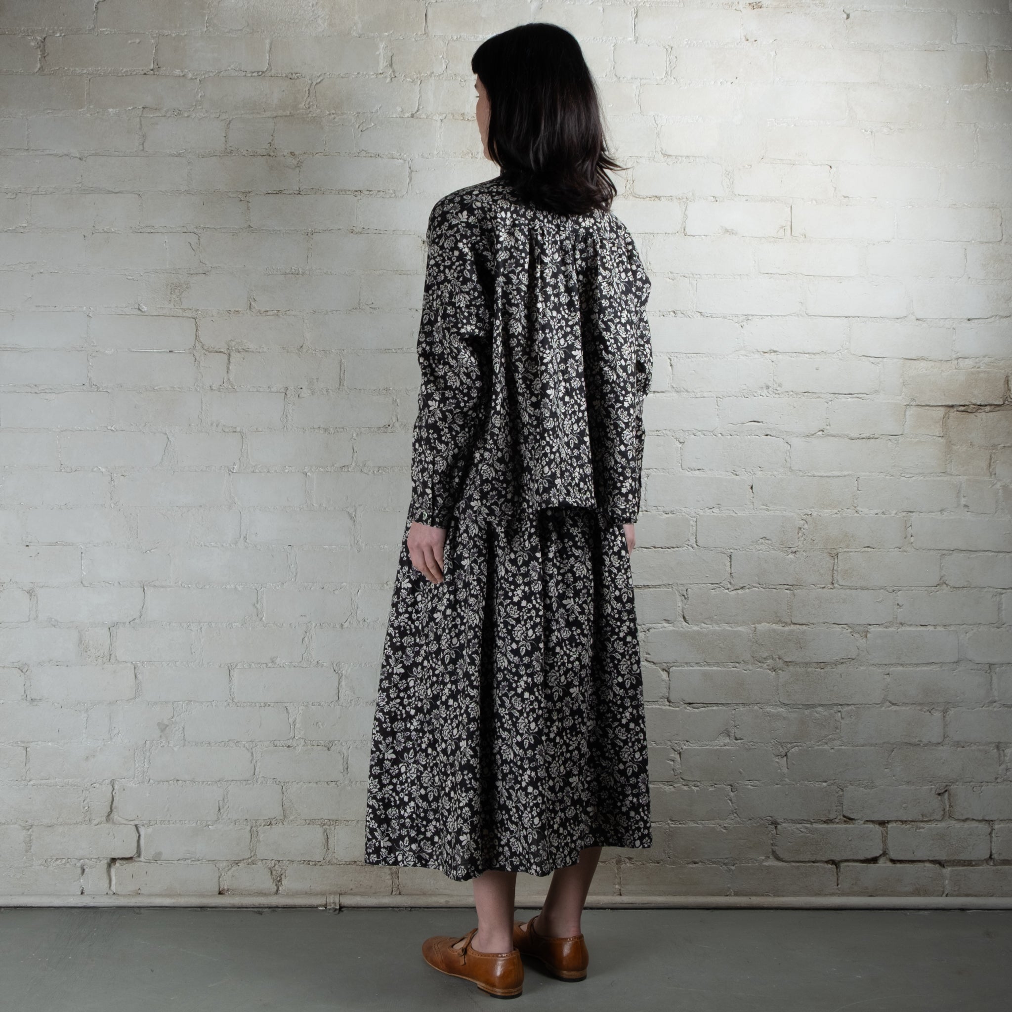 Ichi Antiquités Black Floral Print Linen Skirt