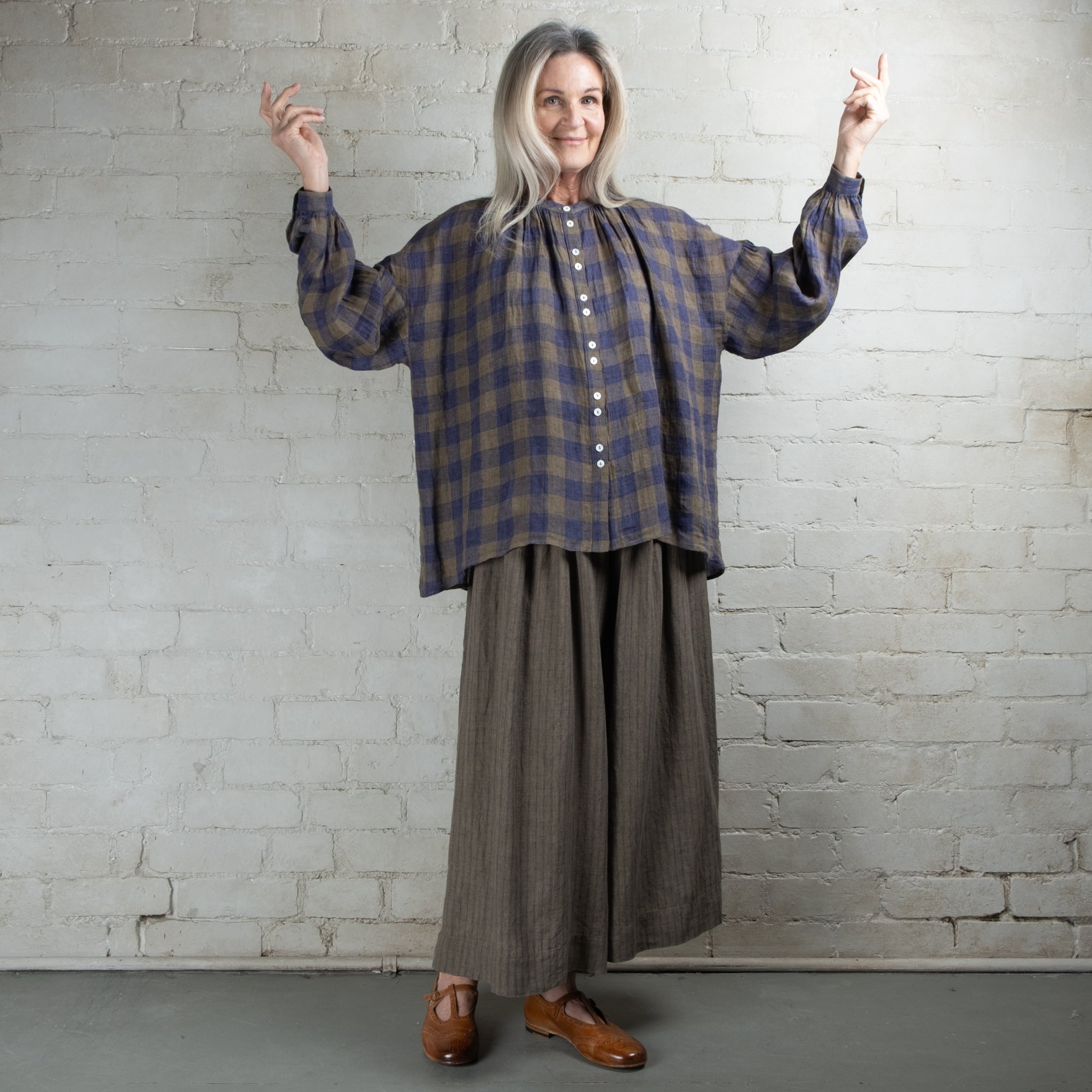 Violetta Siena Wide Leg Ticking Stripe Linen Pant