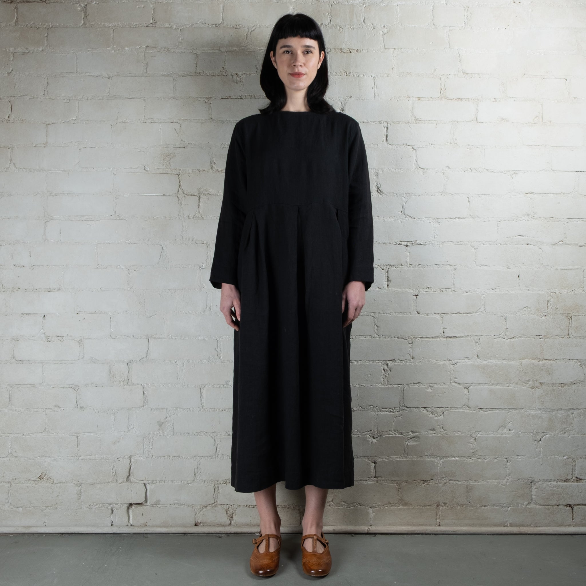 Ichi Antiquités Black Linen Tuck Dress