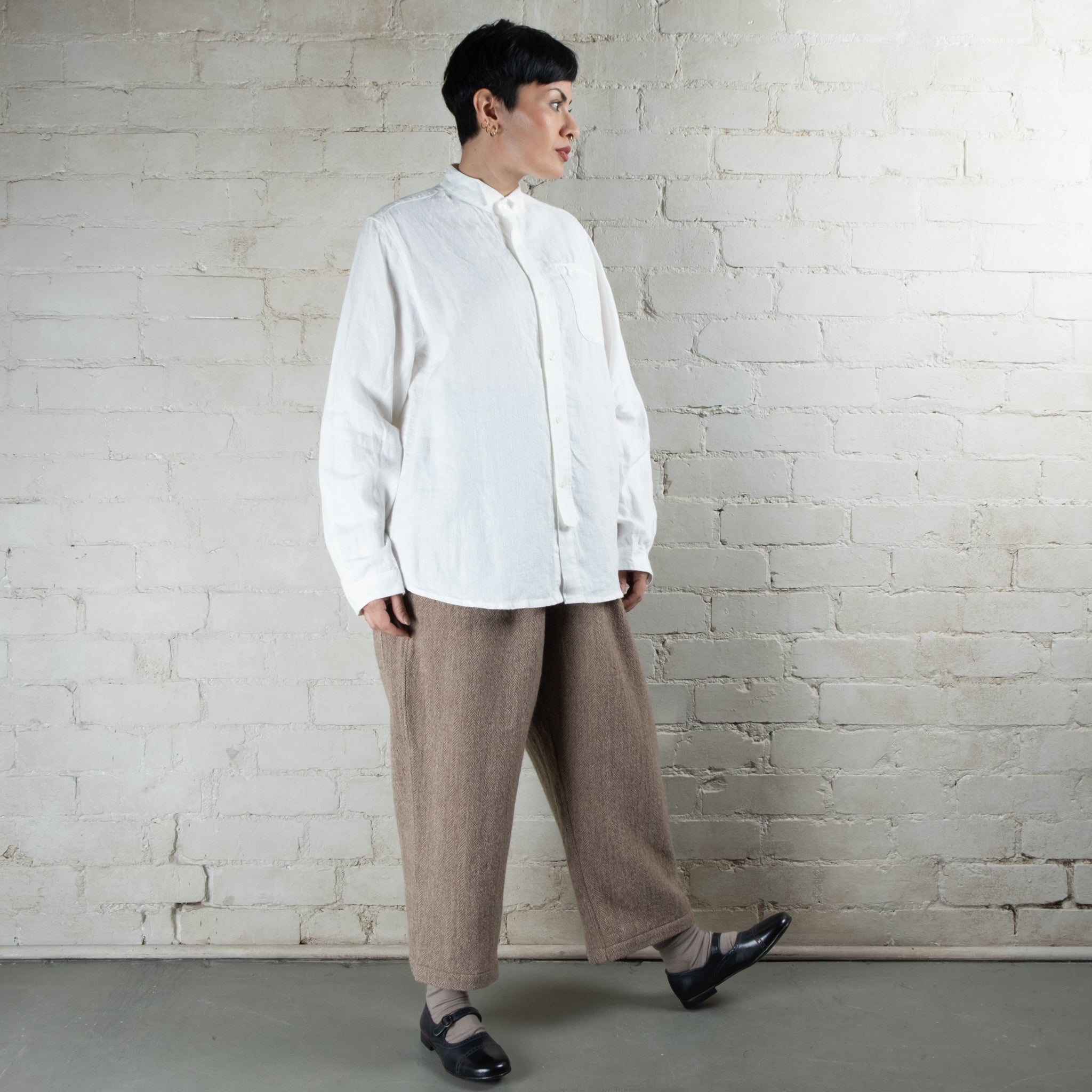 Ichi Antiquités Mocha Beige Herringbone Wool Pants