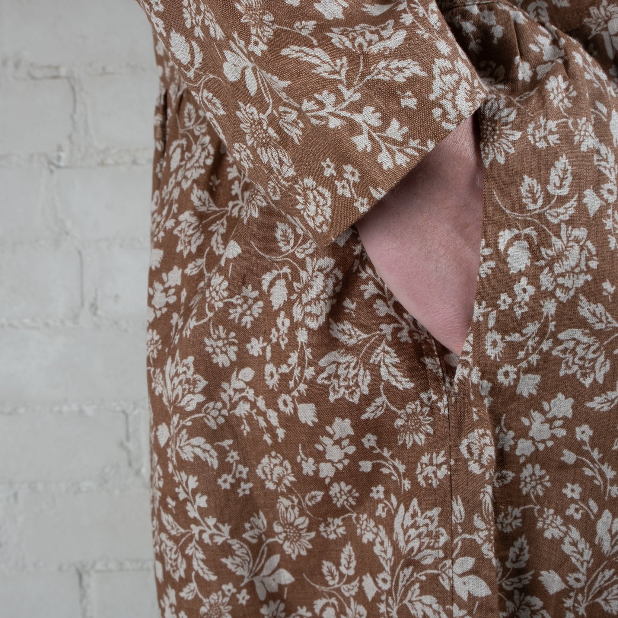 Ichi Antiquités Tan Floral Print Linen Dress