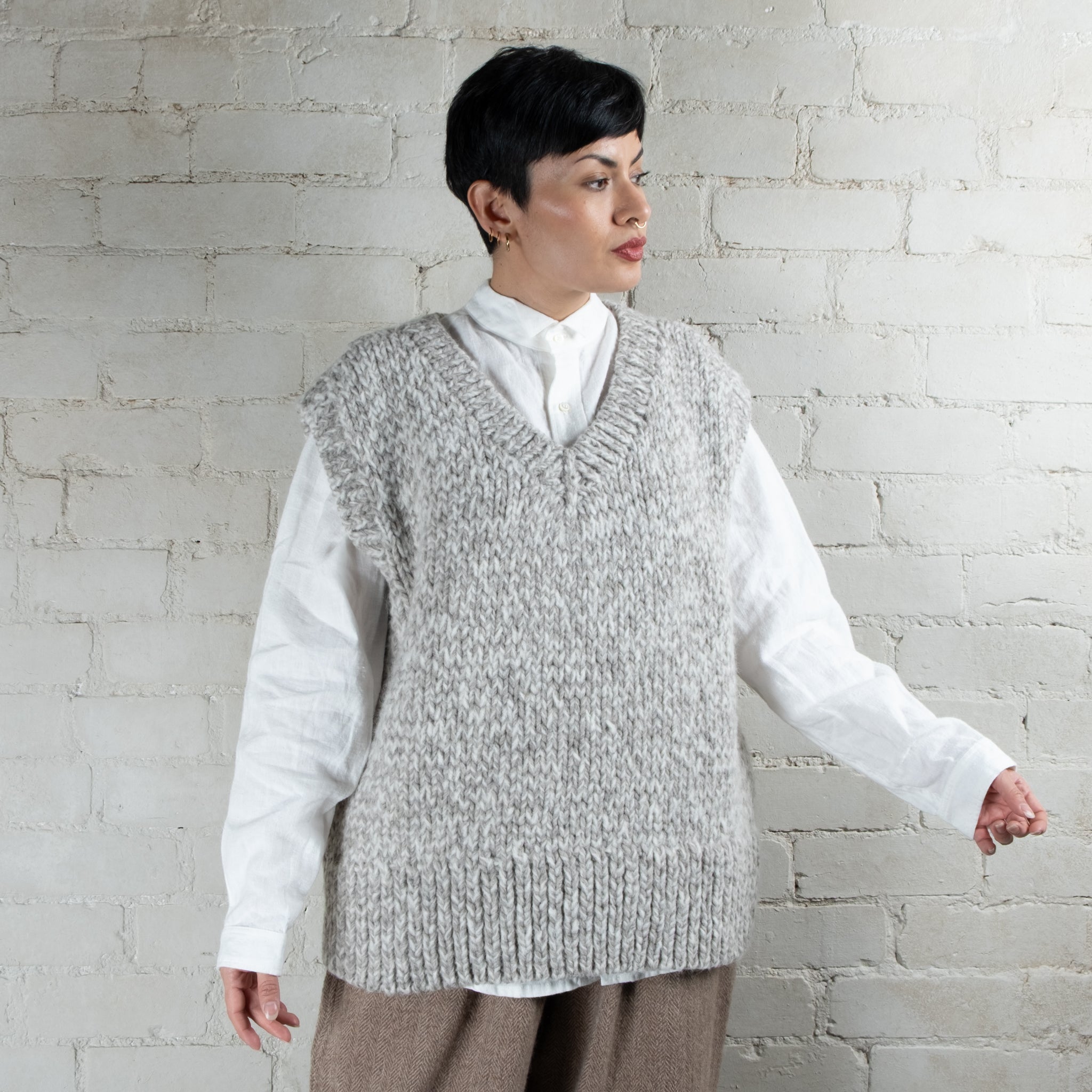 Ichi Antiquités Oversized Hand Knitted Wool & Alpaca V-Neck Vest