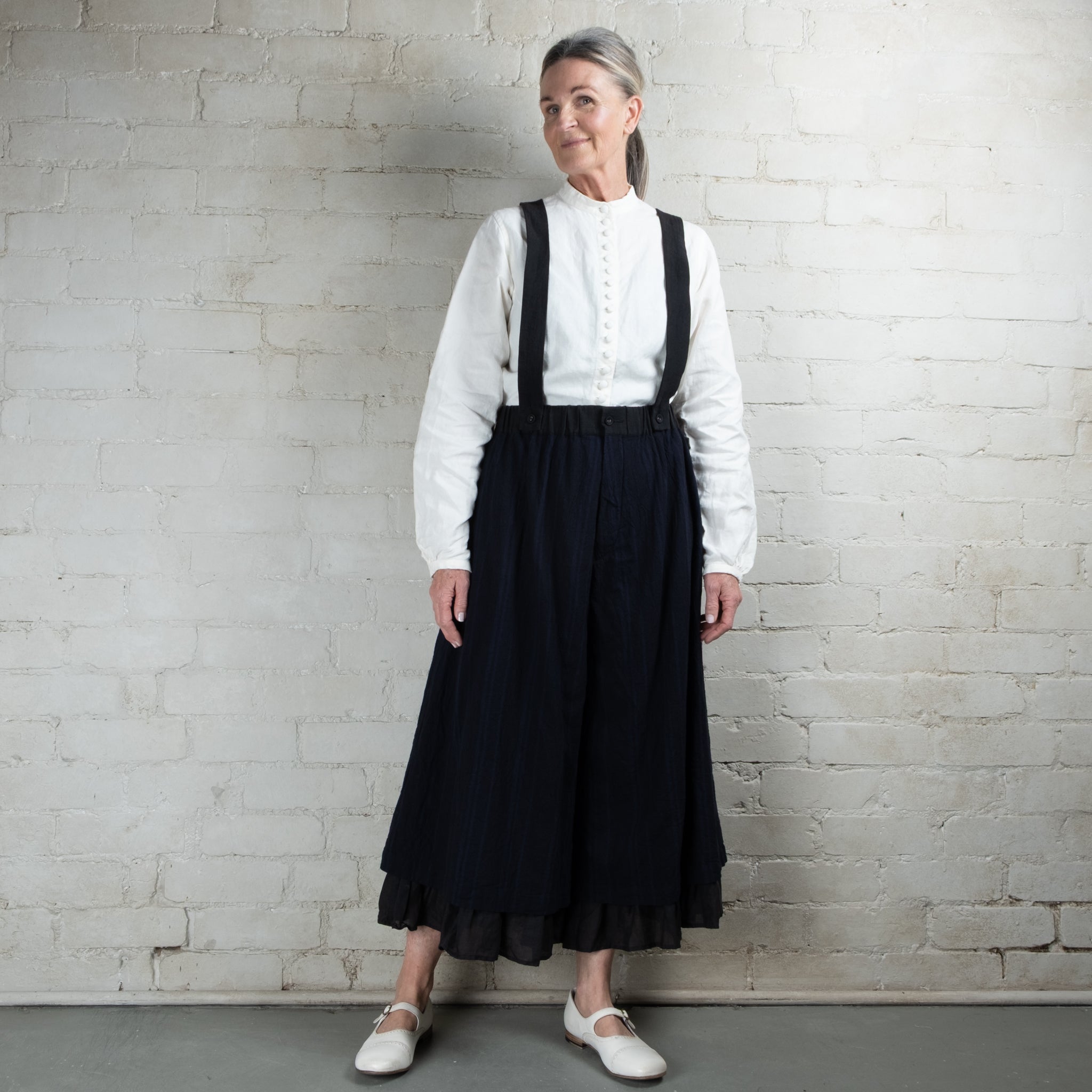 Hallelujah #12 Victorian Stripe Linen Pantalon with detachable braces