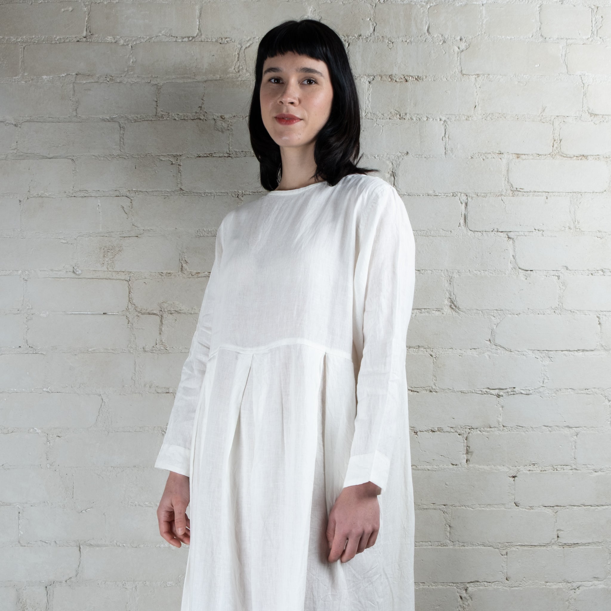Ichi Antiquités White Linen Tuck Dress