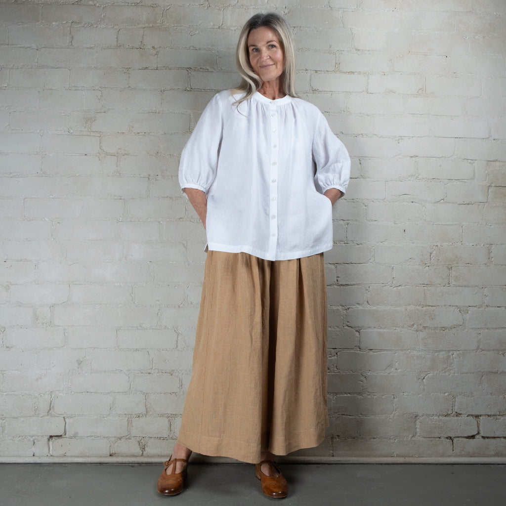 Very Cherry »LINDA PANTS« Retro PLAIN Vintage Leinen Marlene HOSE Pants - Terrakotta