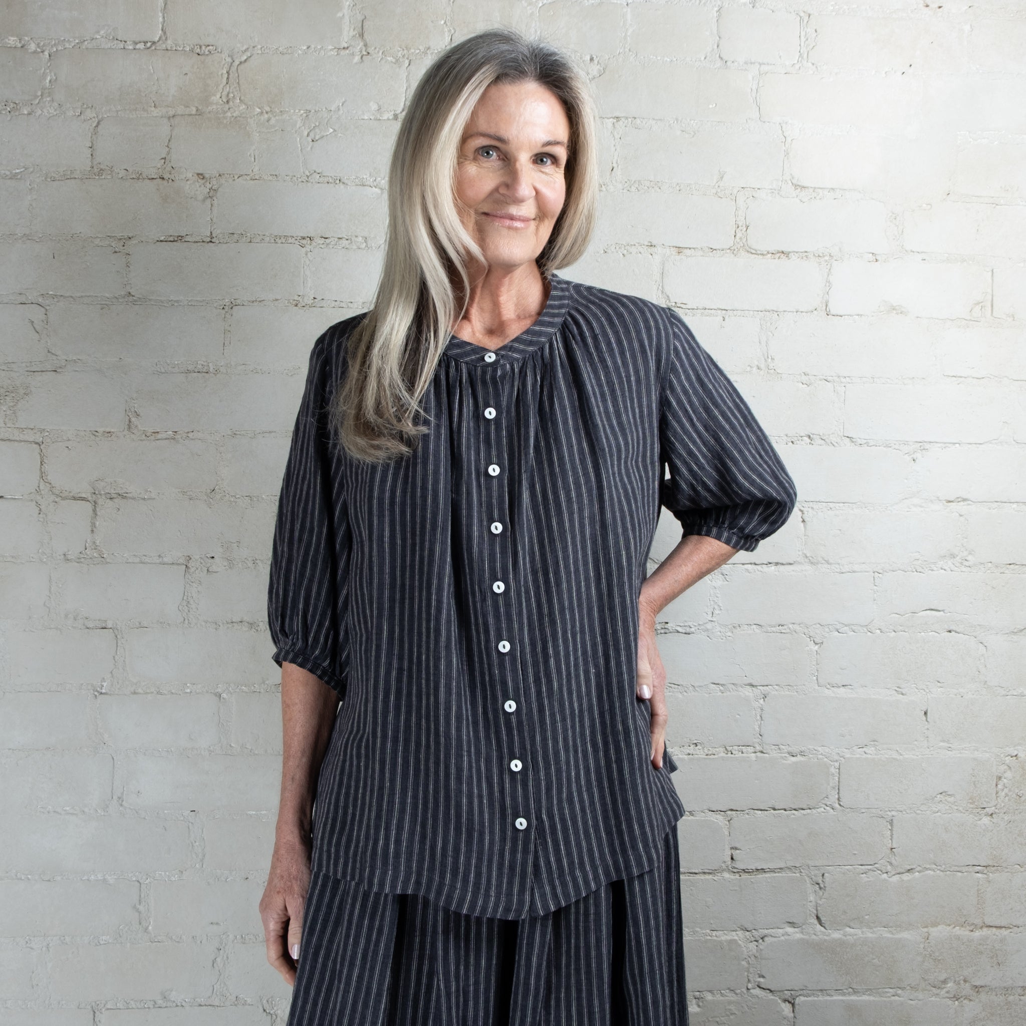 Violetta Penelope Ticking Stripe Linen Blouse