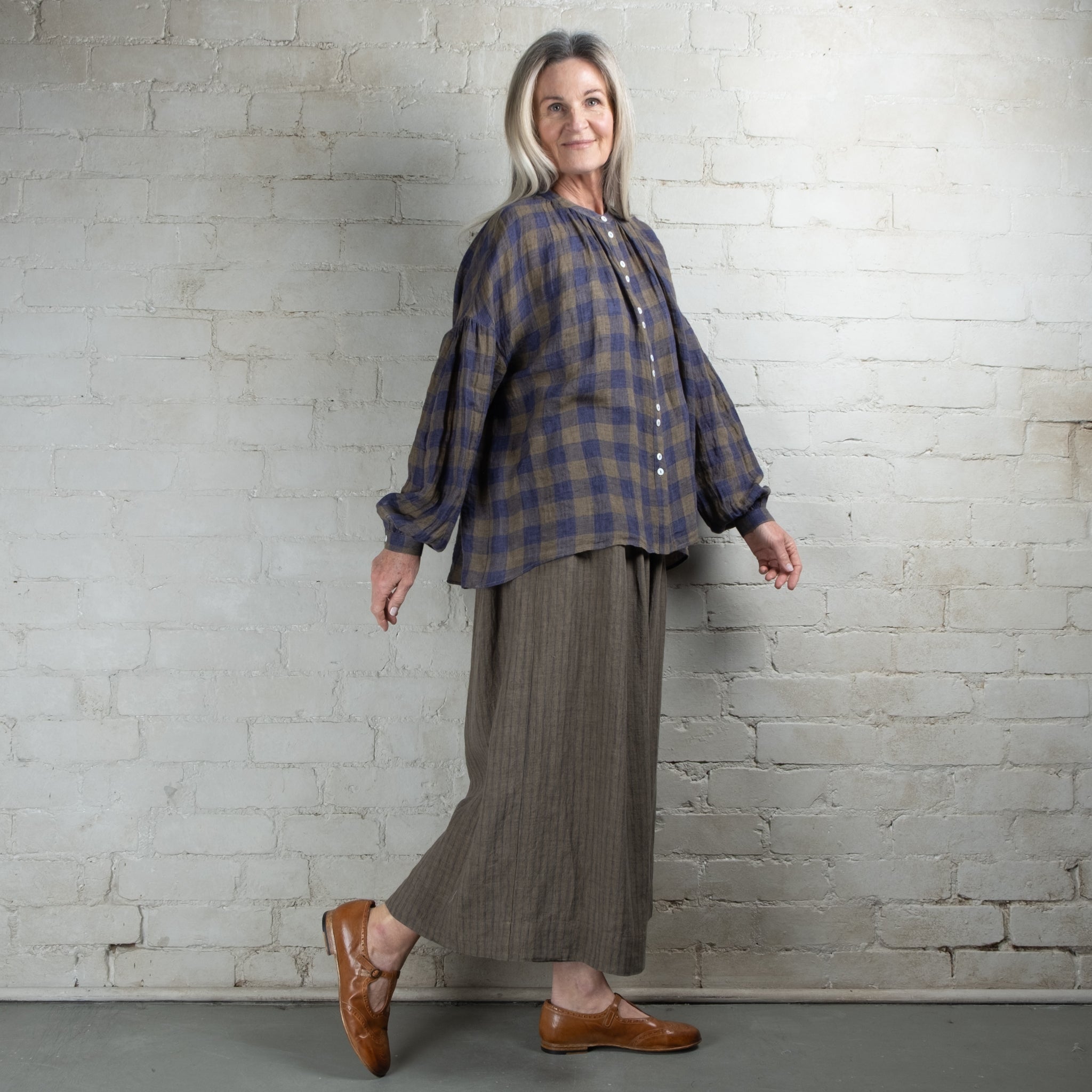 Violetta Siena Wide Leg Ticking Stripe Linen Pant