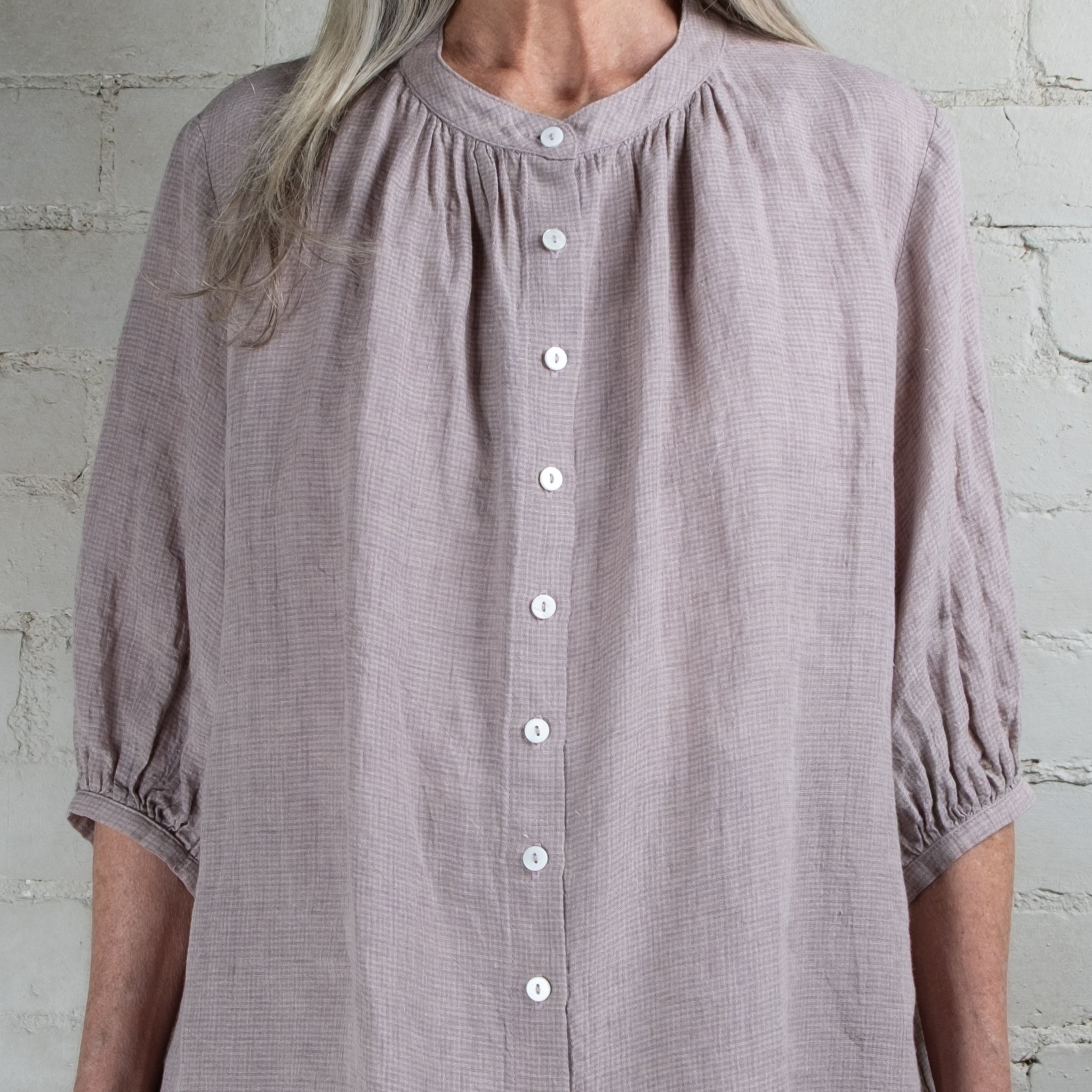 Violetta Penelope Micro Check Linen Blouse