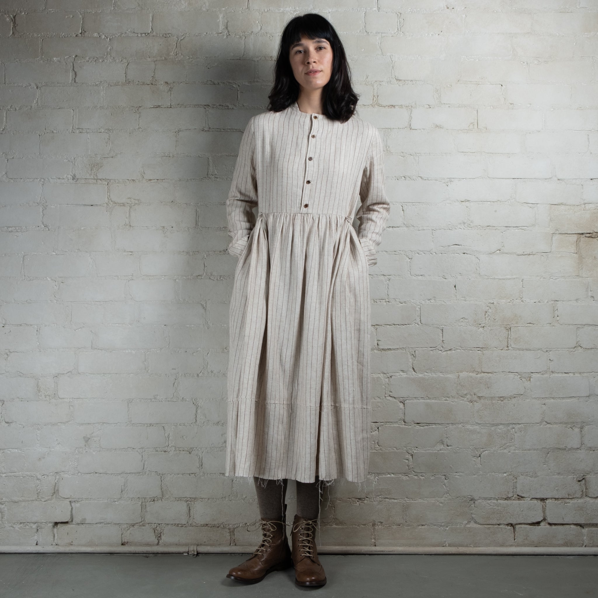 Aleksandr Manamis Red Stripe Linen Cotton Dress