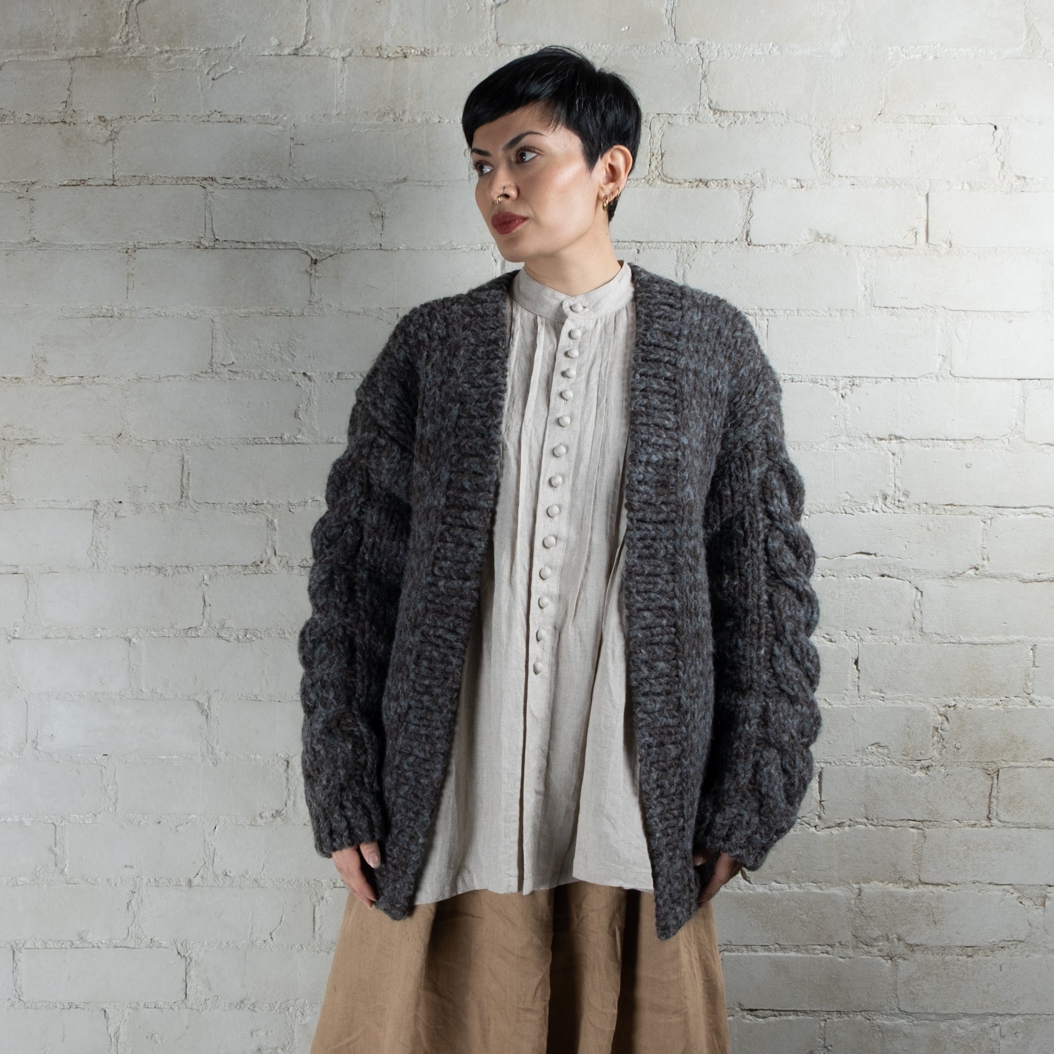 Ichi Antiquités Peruvian Hand Knitted Long Wool & Alpaca Cardigan