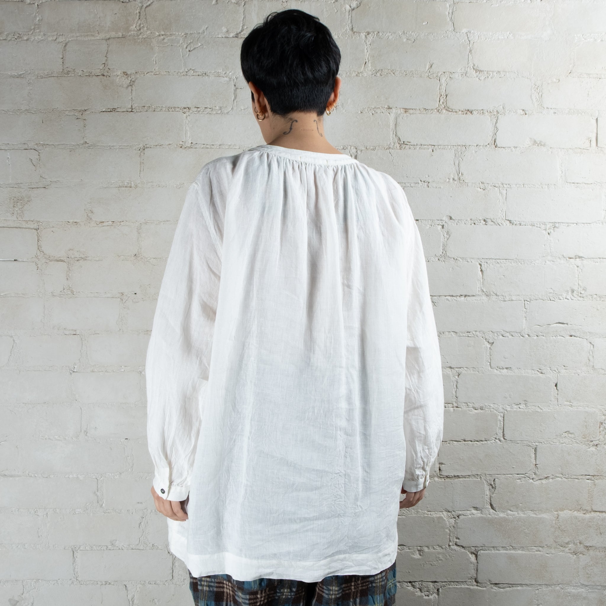 Ichi Antiquités White Linen Henley Blouse