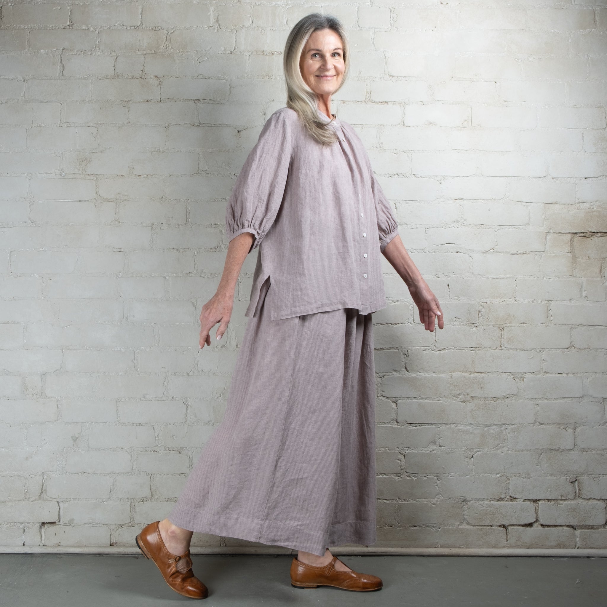 Violetta Siena Wide Leg Micro Check Linen Pant