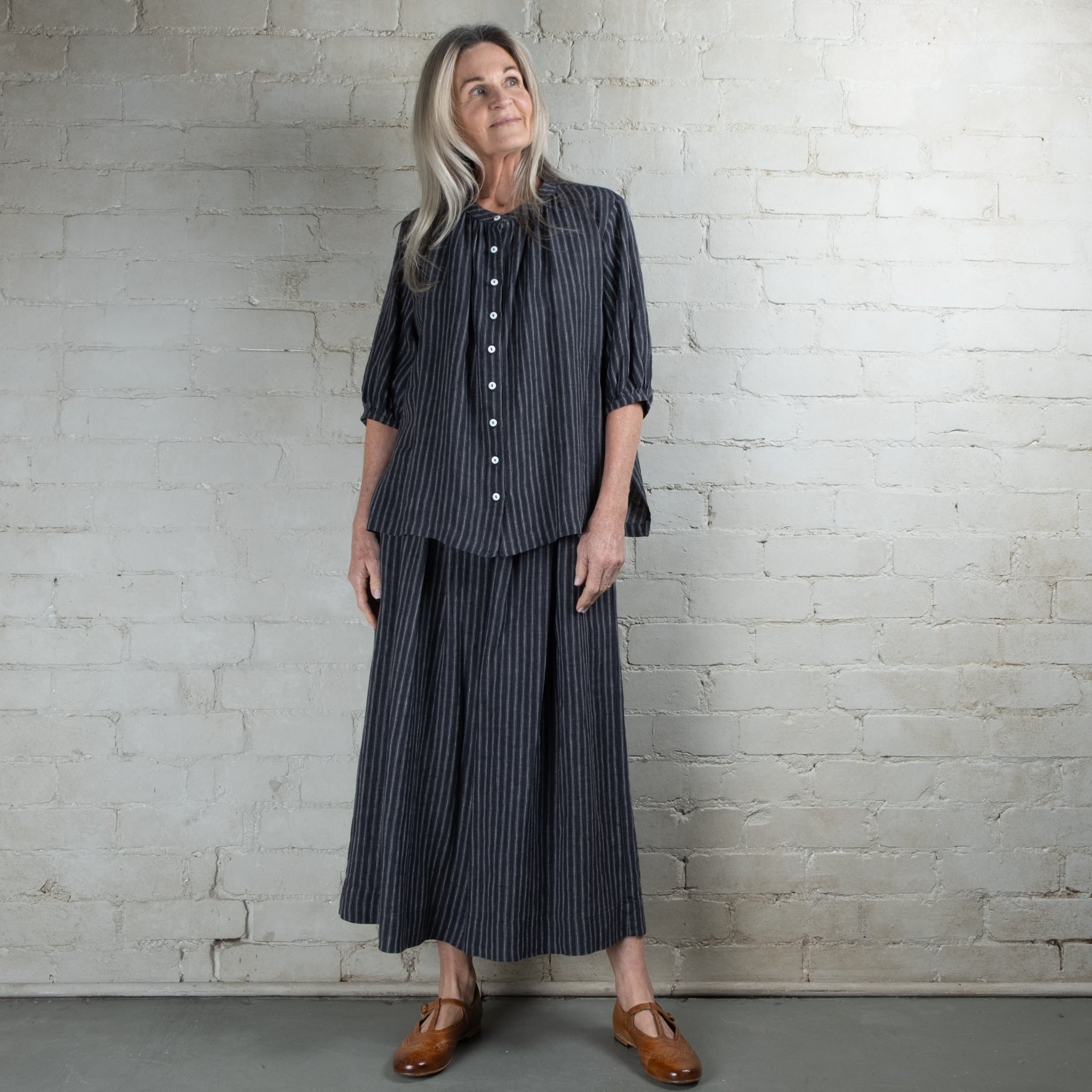 Violetta Siena Wide Leg Ticking Stripe Linen Pant