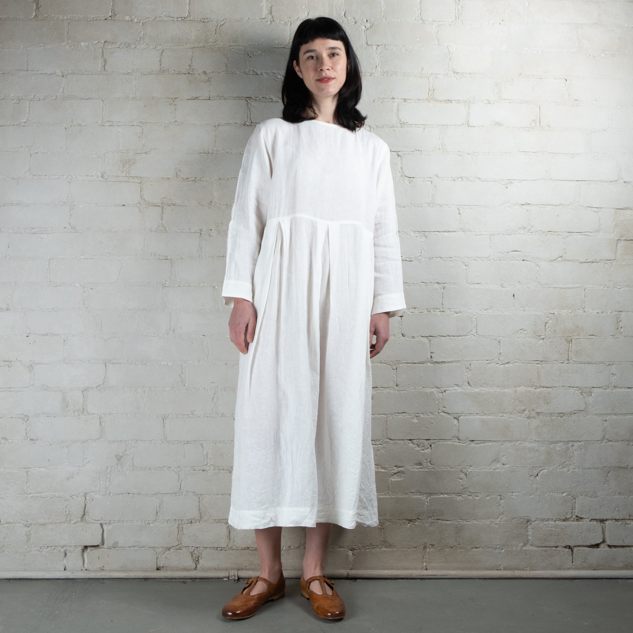 Ichi Antiquités White Linen Tuck Dress