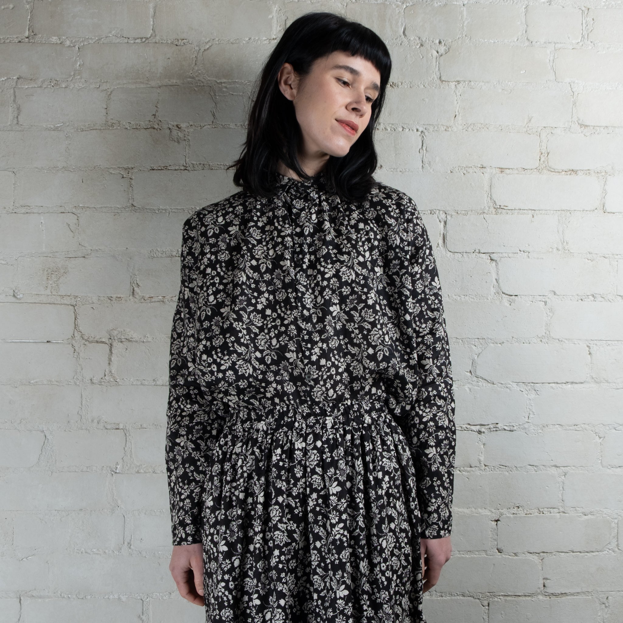 Ichi Antiquités Black Floral Print Linen Shirt