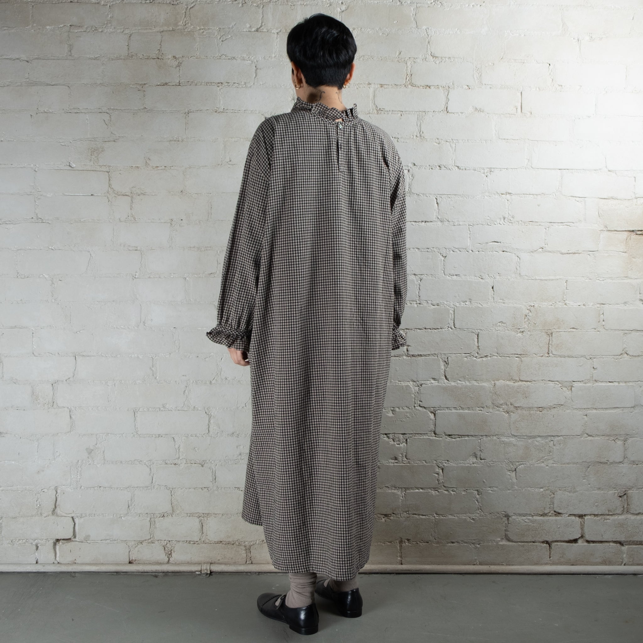 Ichi Antiquités Cotton & Linen Gingham Frilled Collar Dress