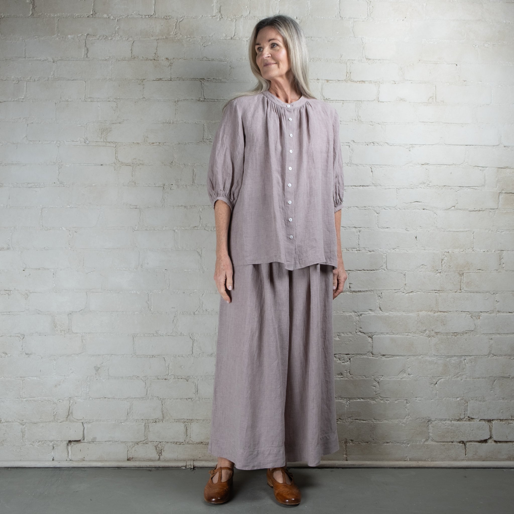 Violetta Siena Wide Leg Ticking Stripe Linen Pant