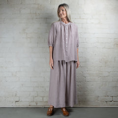 Violetta Siena Wide Leg Micro Check Linen Pant
