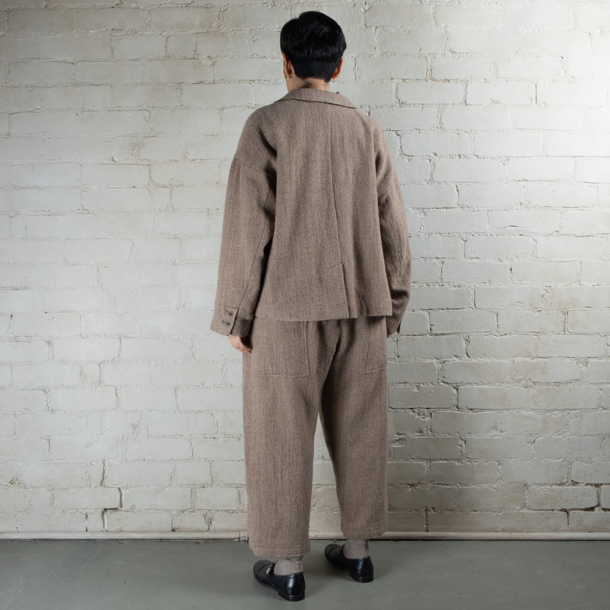 Ichi Antiquités Mocha Beige Herringbone Wool Pants