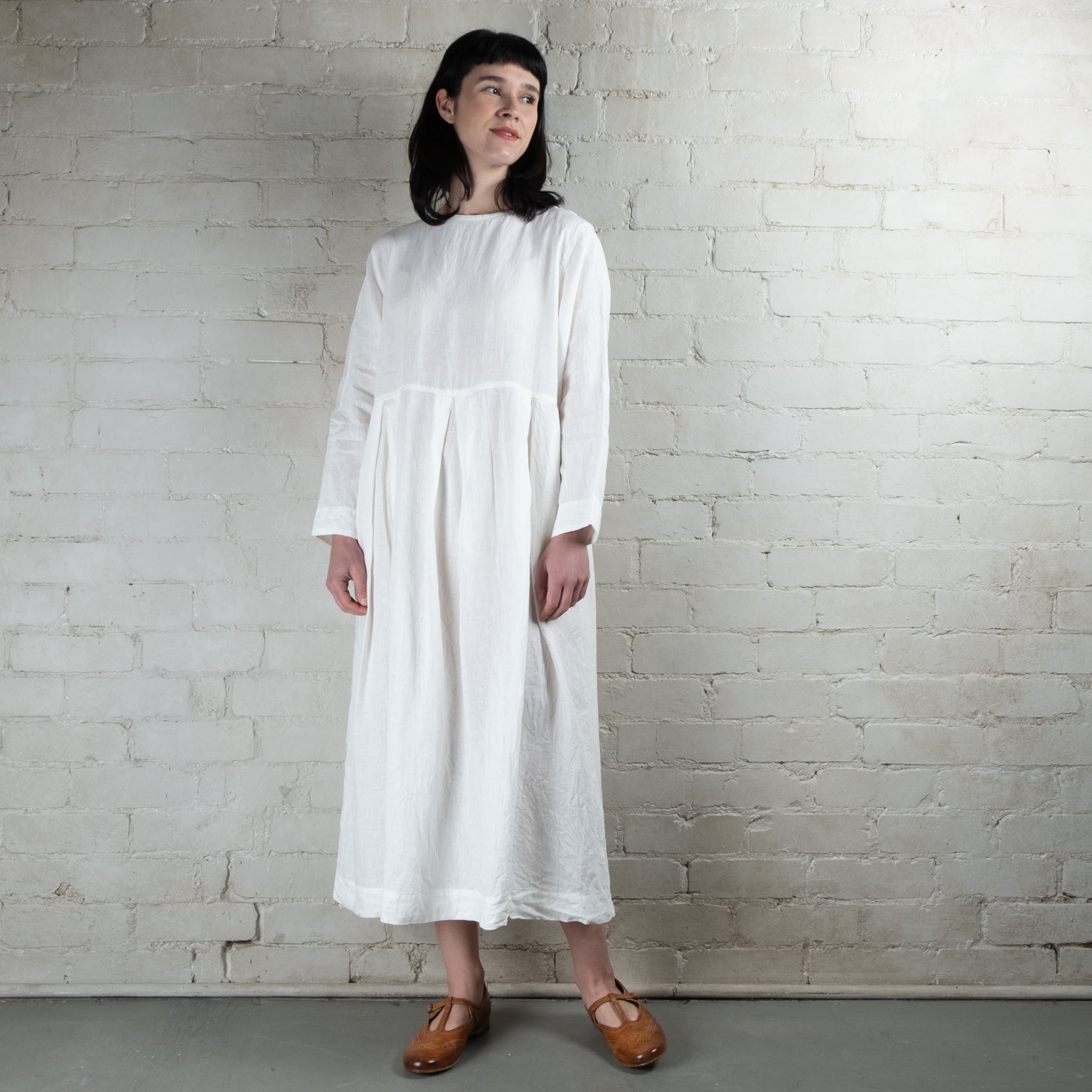 Ichi Antiquités White Linen Tuck Dress