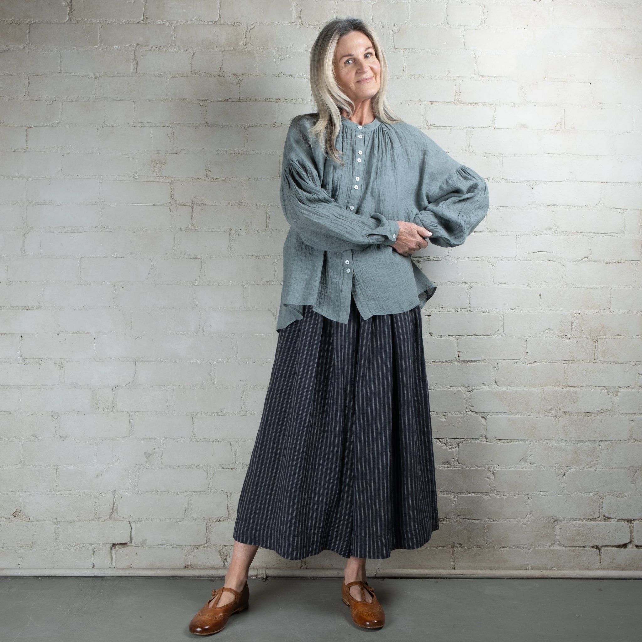 Violetta Siena Wide Leg Ticking Stripe Linen Pant