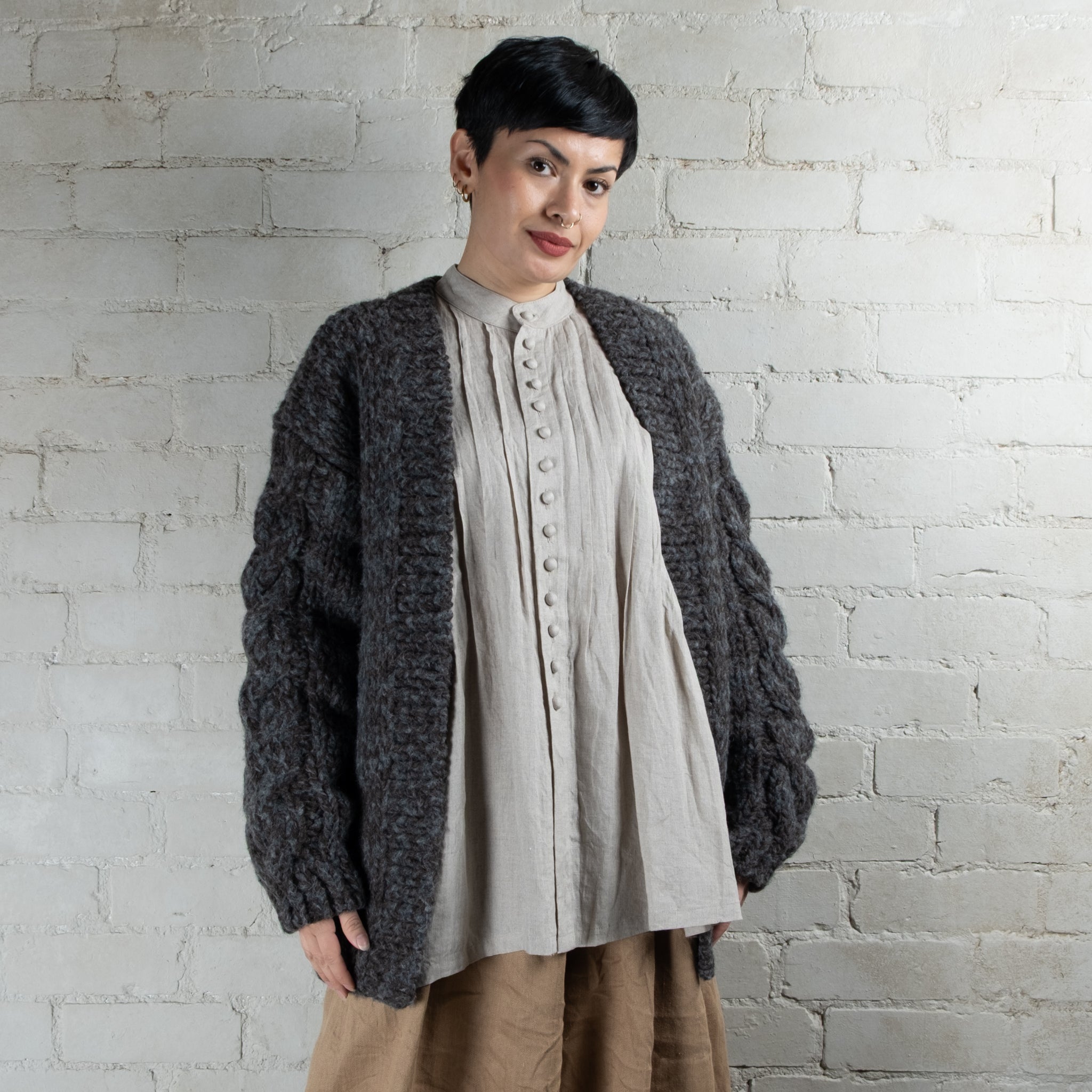 Ichi Antiquités Peruvian Hand Knitted Long Wool & Alpaca Cardigan