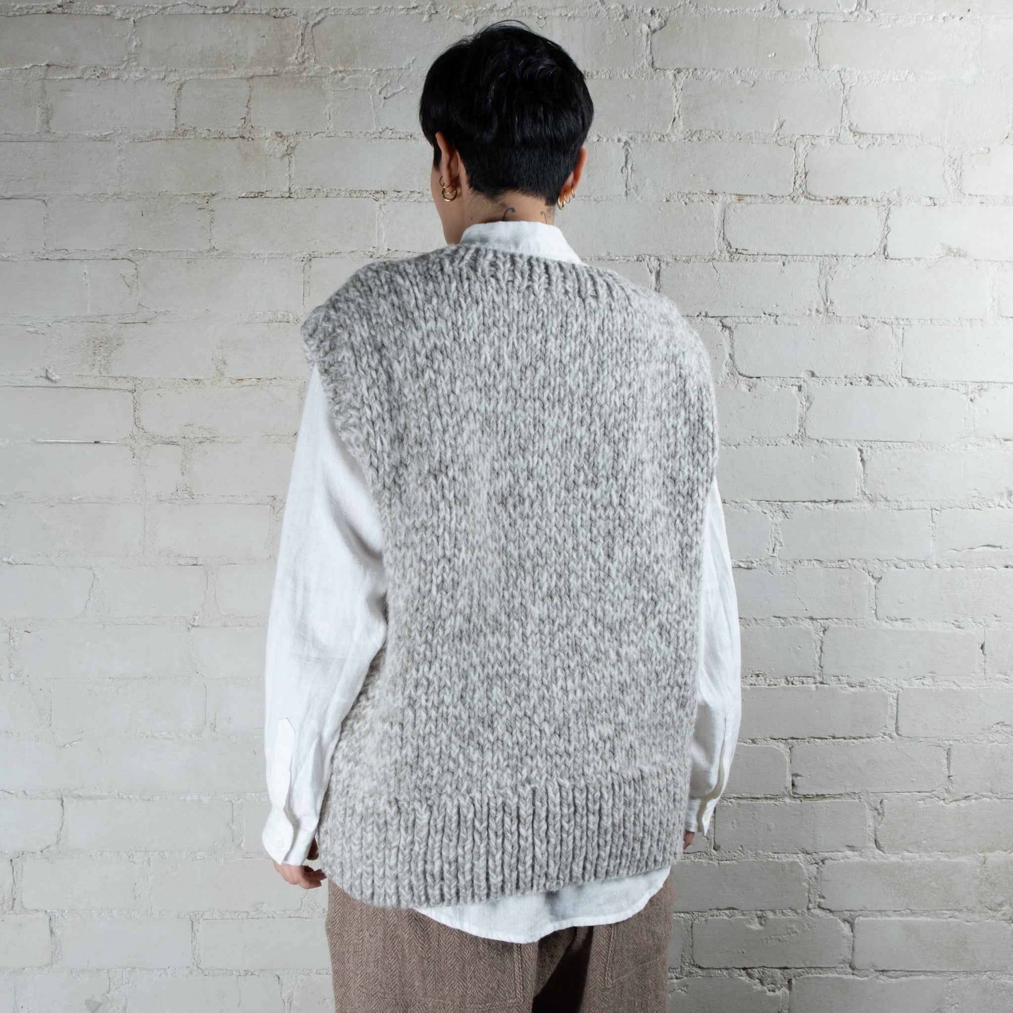 Ichi Antiquités Oversized Hand Knitted Wool & Alpaca V-Neck Vest