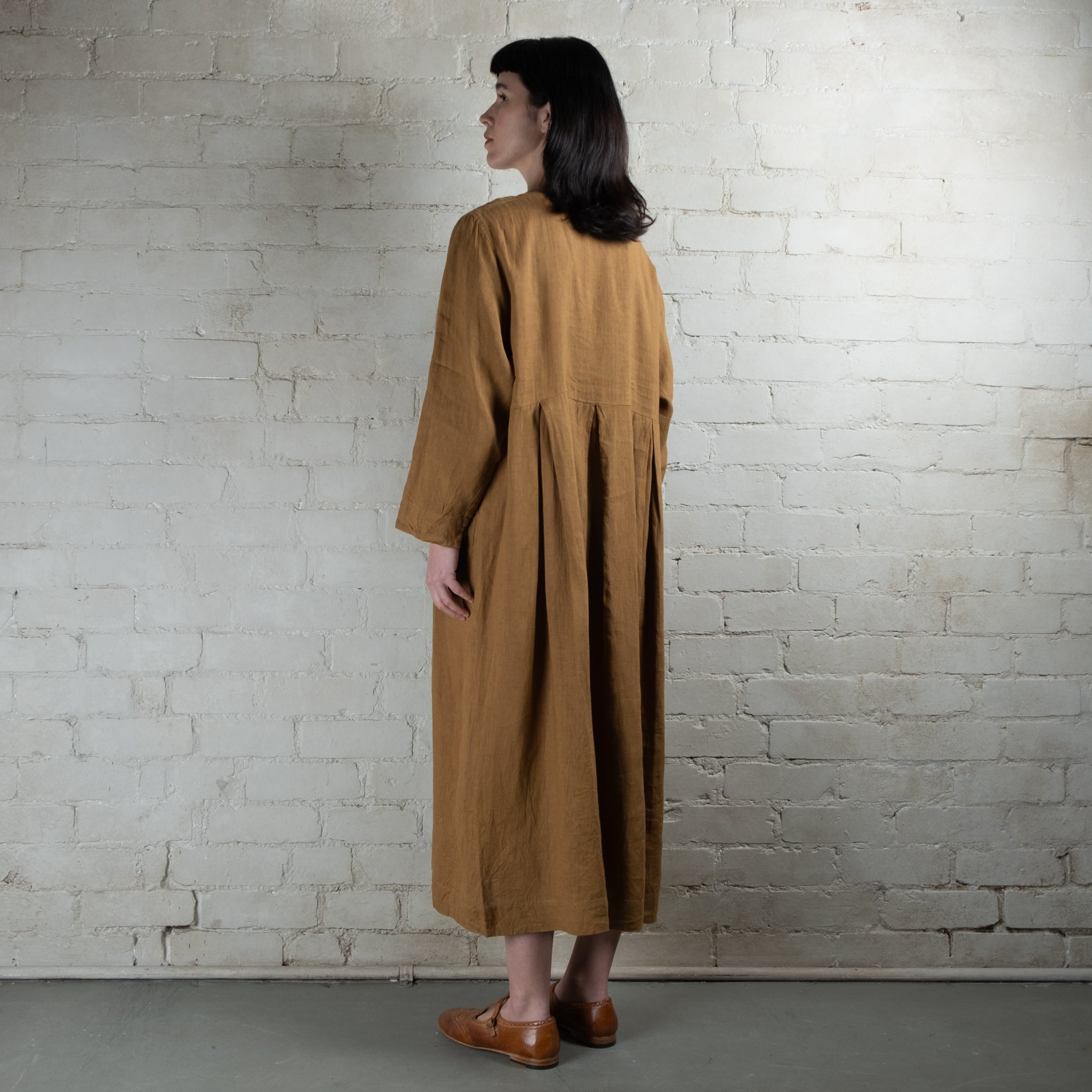 Ichi Antiquités Toffee Linen Tuck Dress
