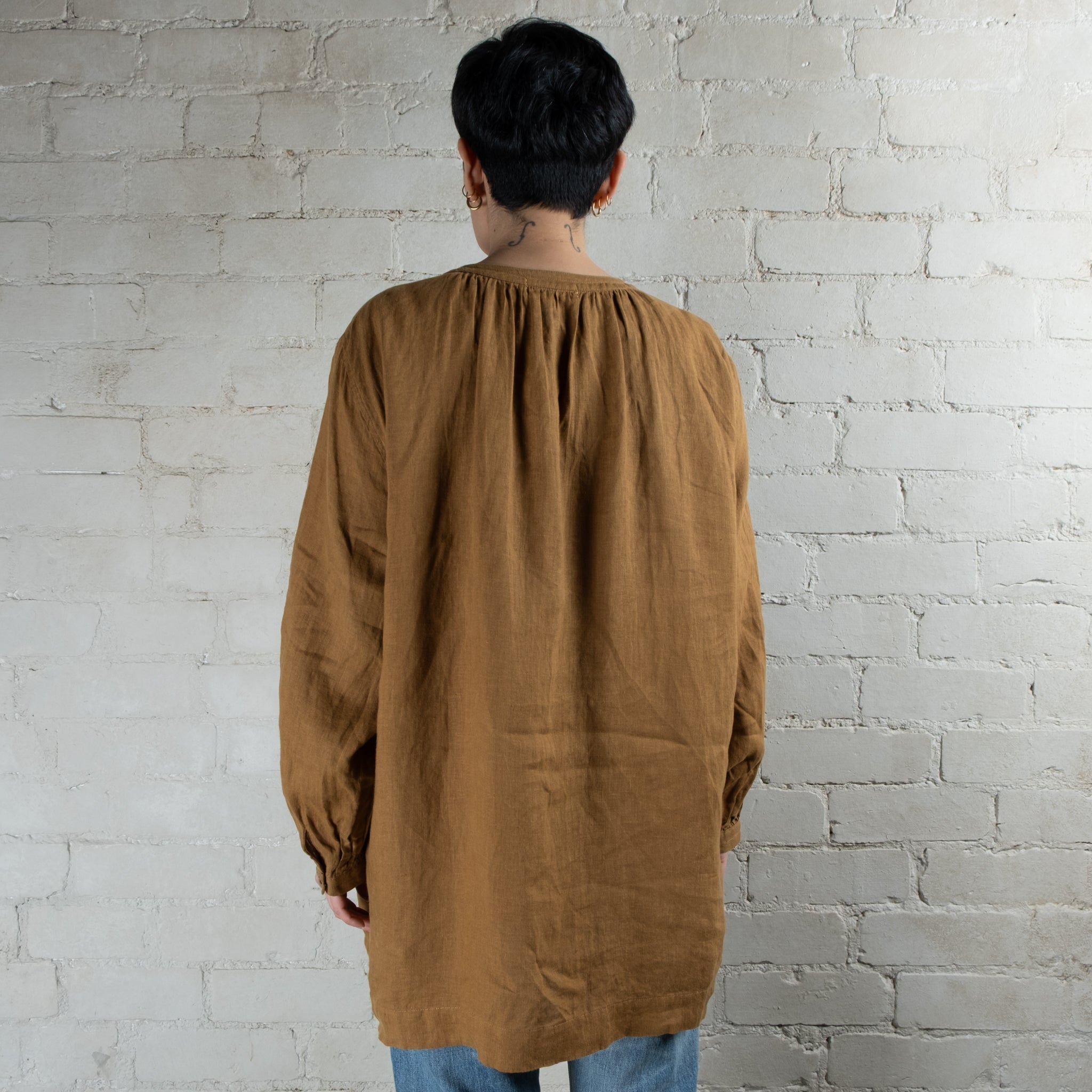 Ichi Antiquités Camel Linen Henley Blouse