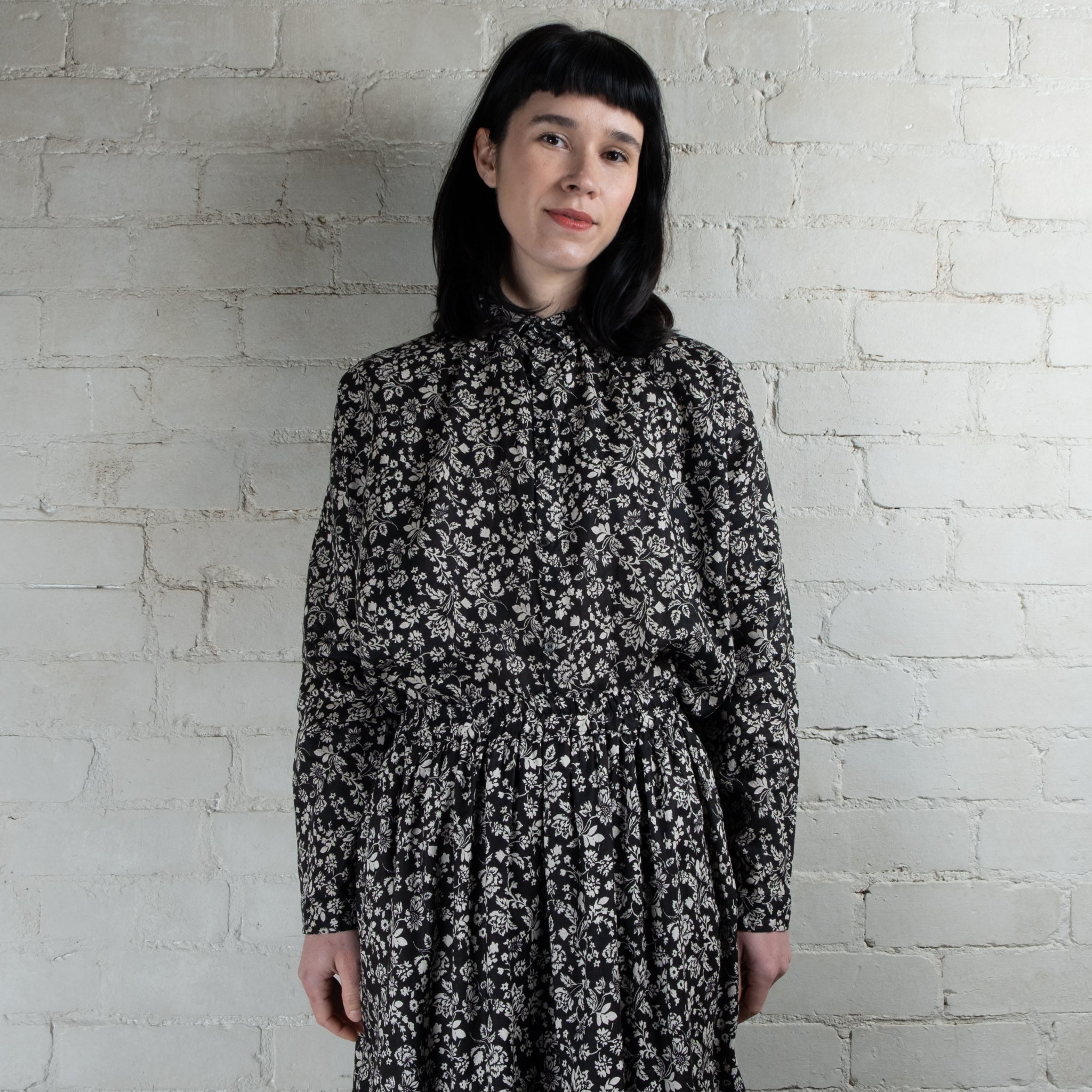 Ichi Antiquités Black Floral Print Linen Skirt