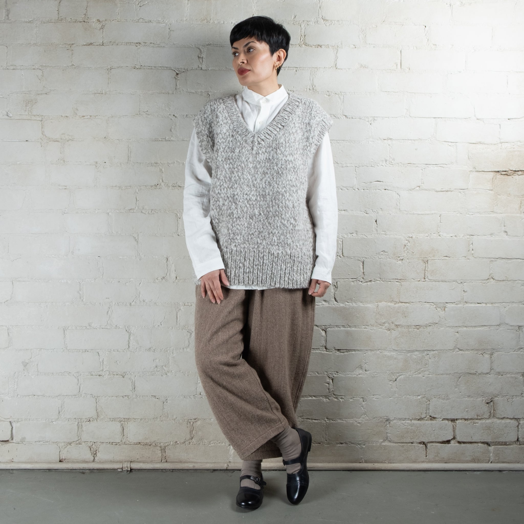 Ichi Antiquités Oversized Hand Knitted Wool & Alpaca V-Neck Vest
