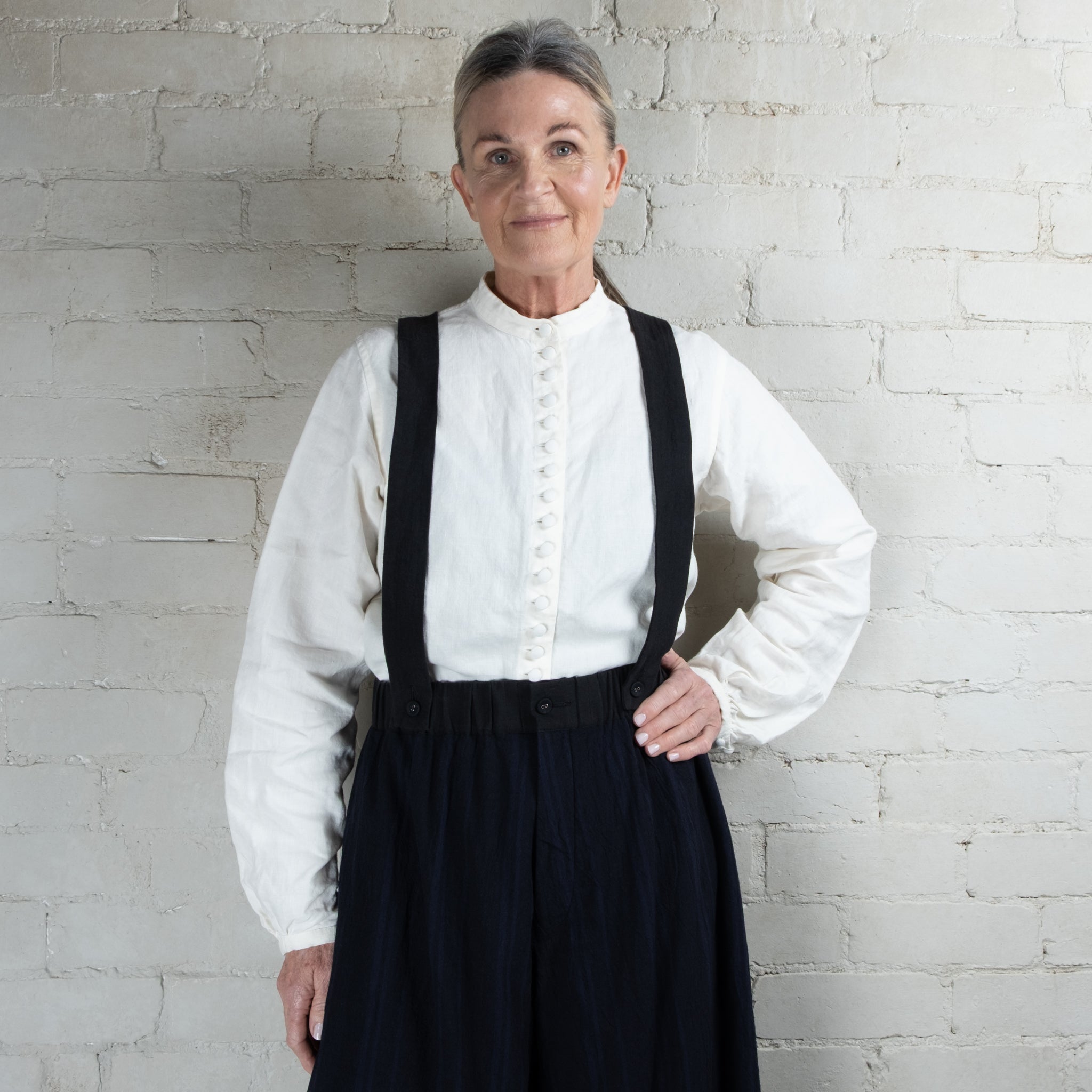 Hallelujah #12 Victorian Stripe Linen Pantalon with detachable braces