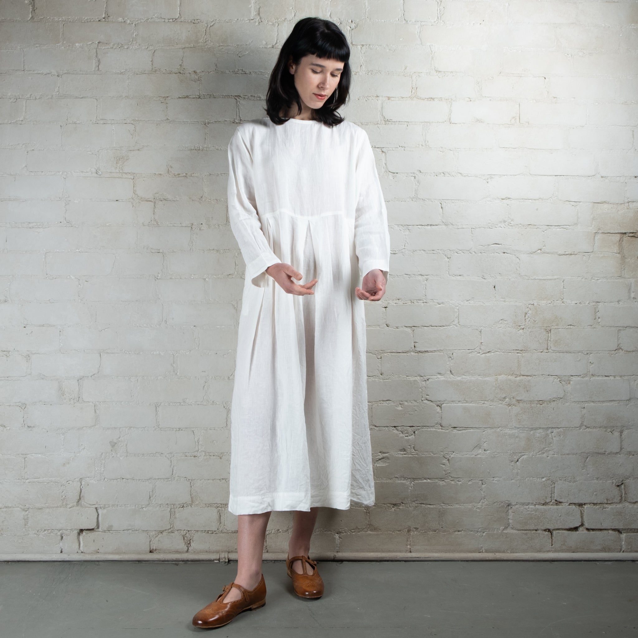 Ichi Antiquités White Linen Tuck Dress