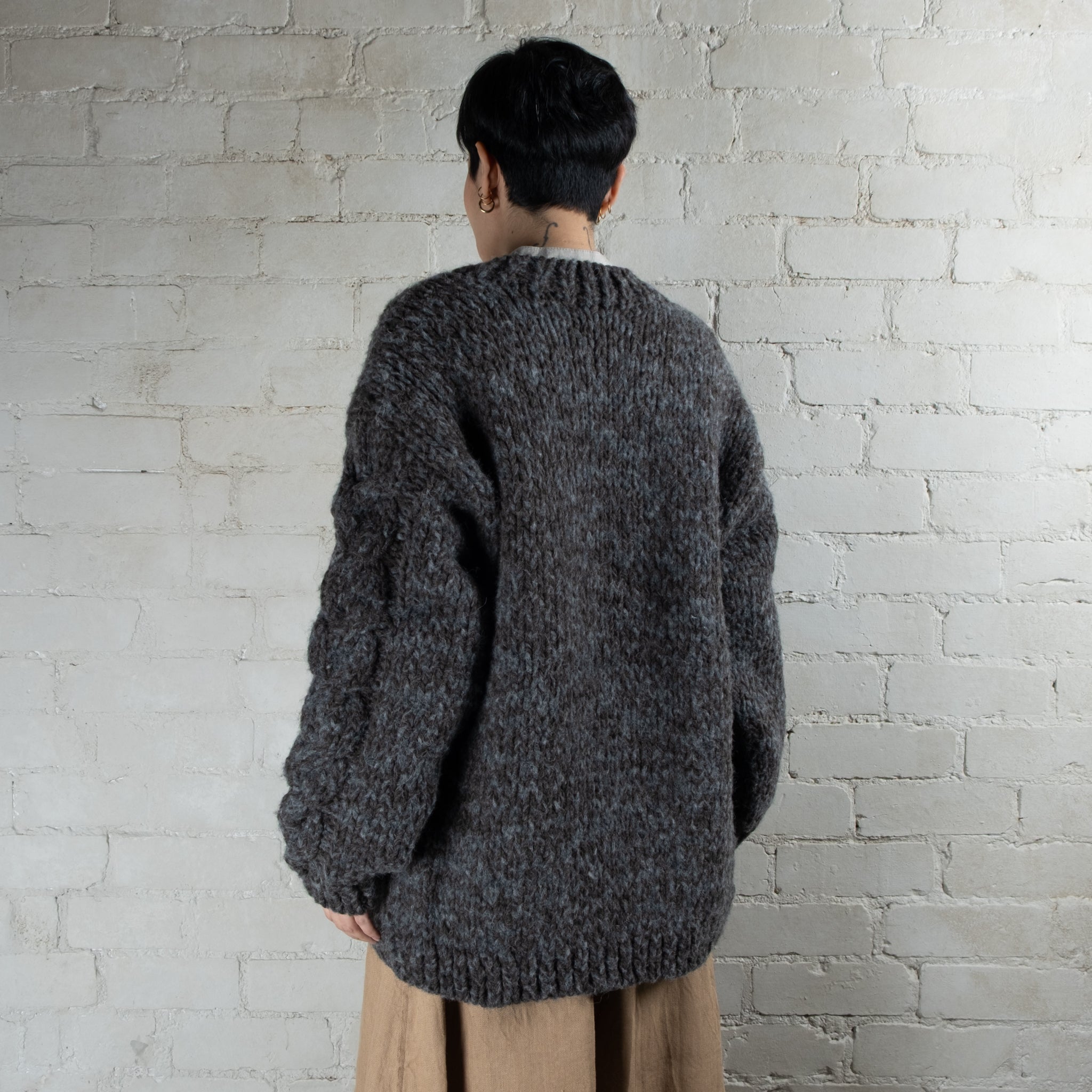 Ichi Antiquités Peruvian Hand Knitted Long Wool & Alpaca Cardigan