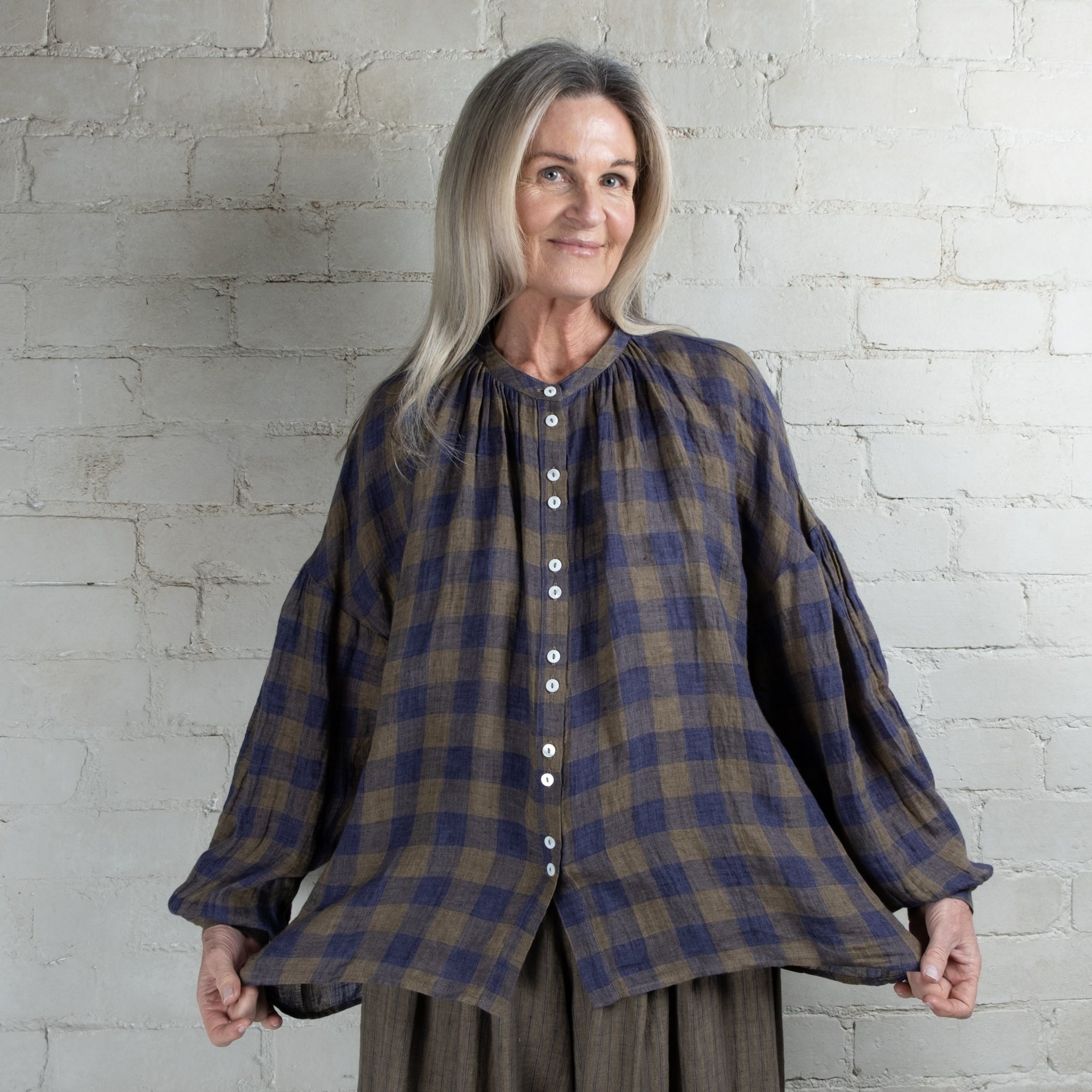 Violetta Mathilde Check Linen Gauze Blouse