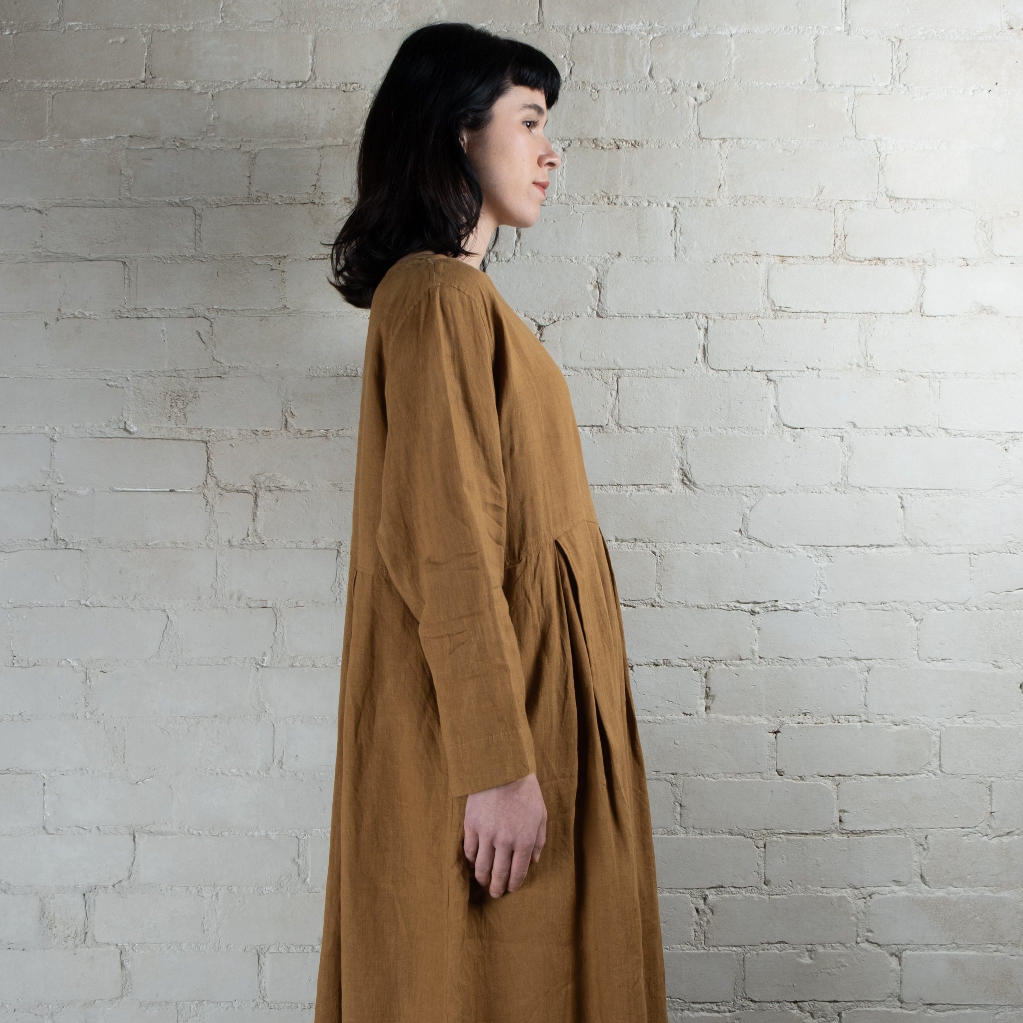 Ichi Antiquités Toffee Linen Tuck Dress