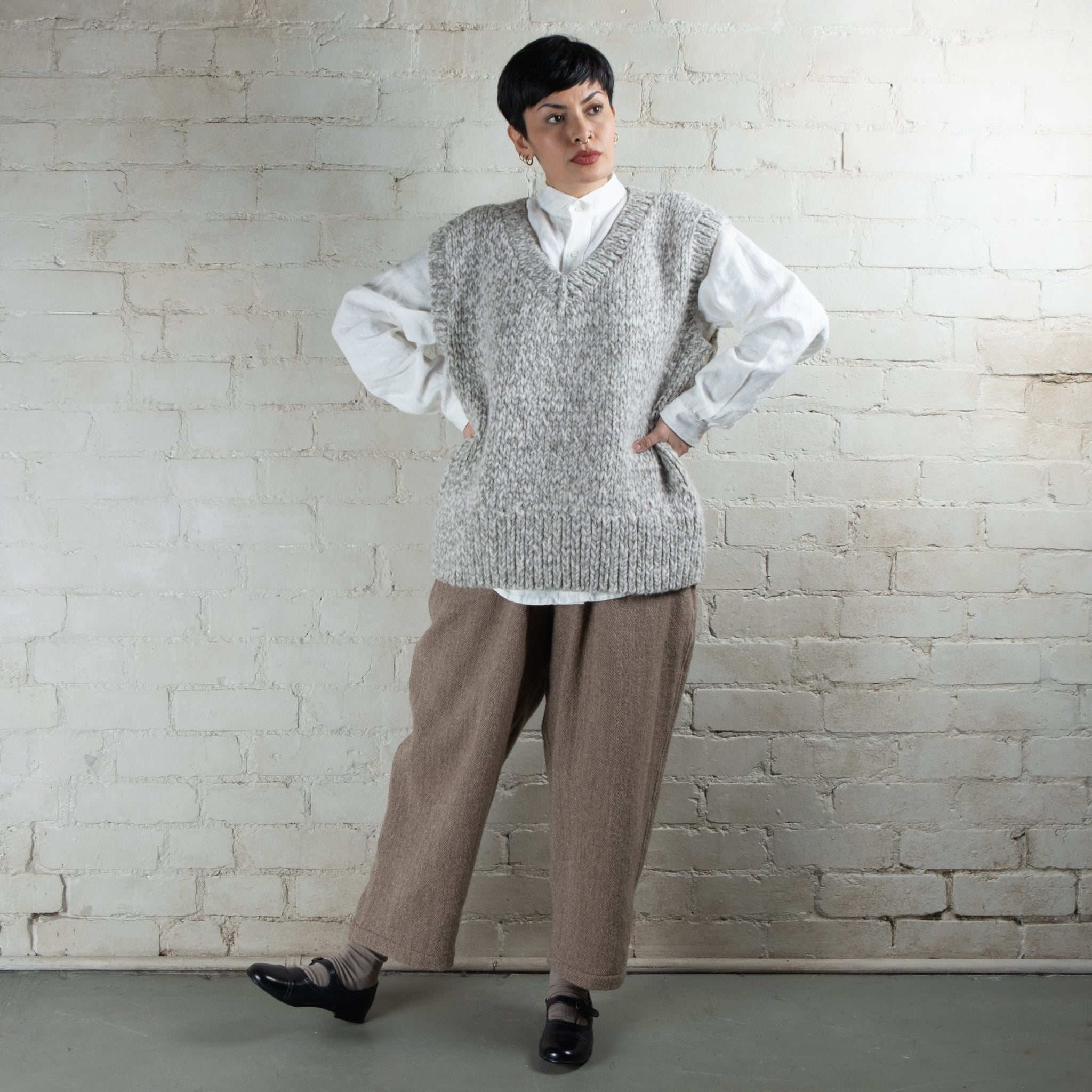 Ichi Antiquités Oversized Hand Knitted Wool & Alpaca V-Neck Vest