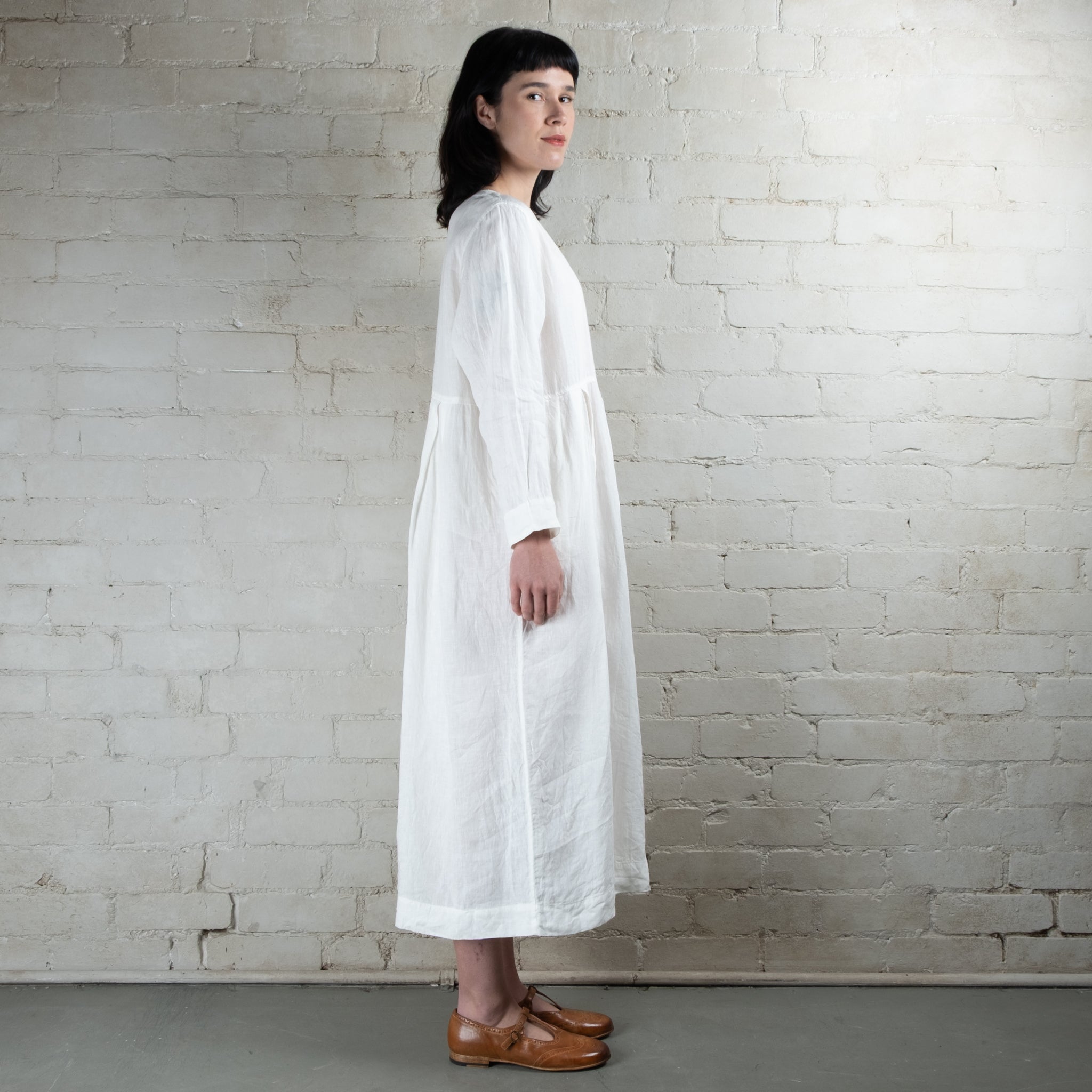 Ichi Antiquités White Linen Tuck Dress
