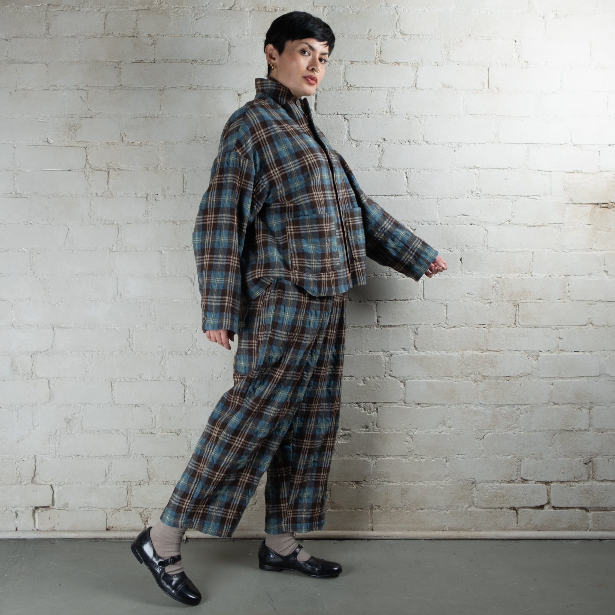 Ichi Antiquités Tartan Wool & Cotton Pants