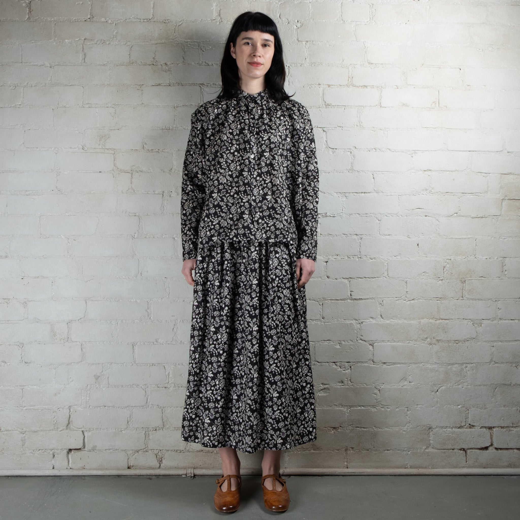 Ichi Antiquités Black Floral Print Linen Shirt