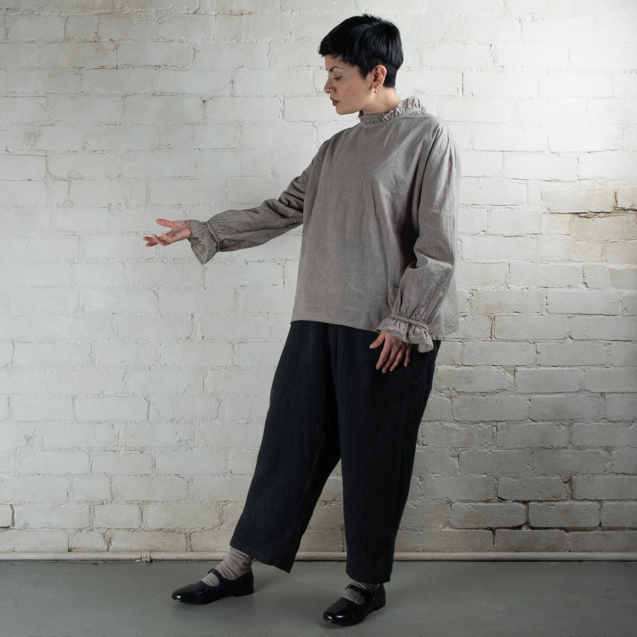 Ichi Antiquités Black Herringbone Wool Pants