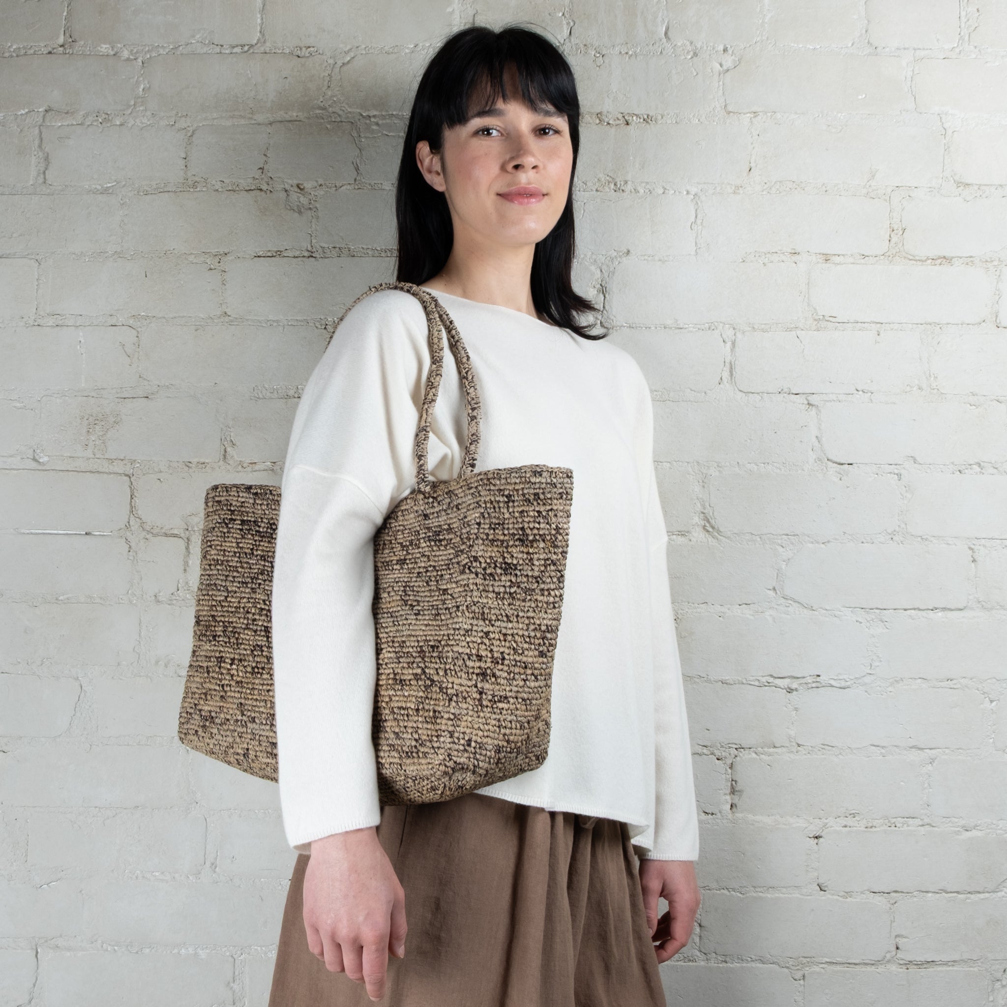 Sophie Digard Large Hand Crochet Raffia Basket With Long Handles