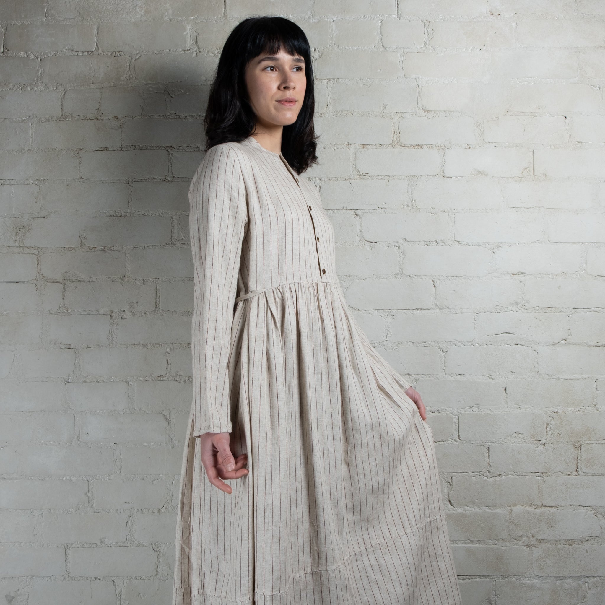 Aleksandr Manamis Red Stripe Linen Cotton Dress
